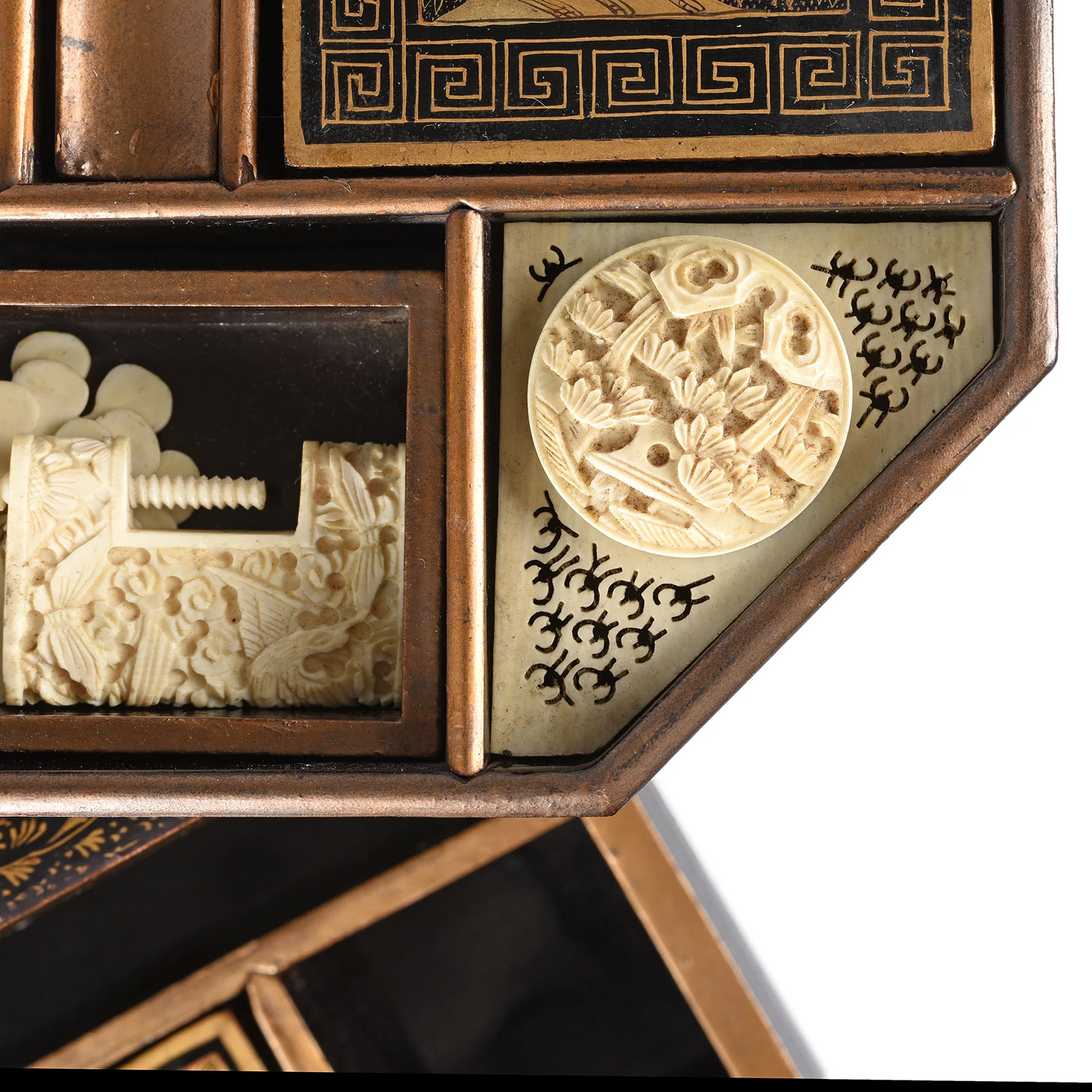 Canton Export Black Lacquer Sewing Box - Ca 1830's - Image 7