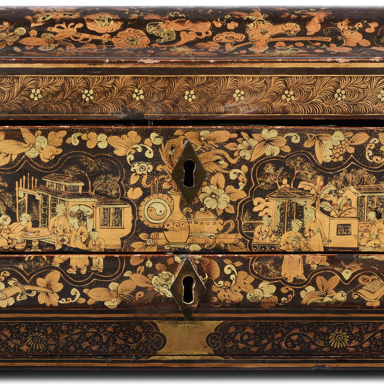 Canton Export Black Lacquer Sewing Box - Ca 1830's - Image 8