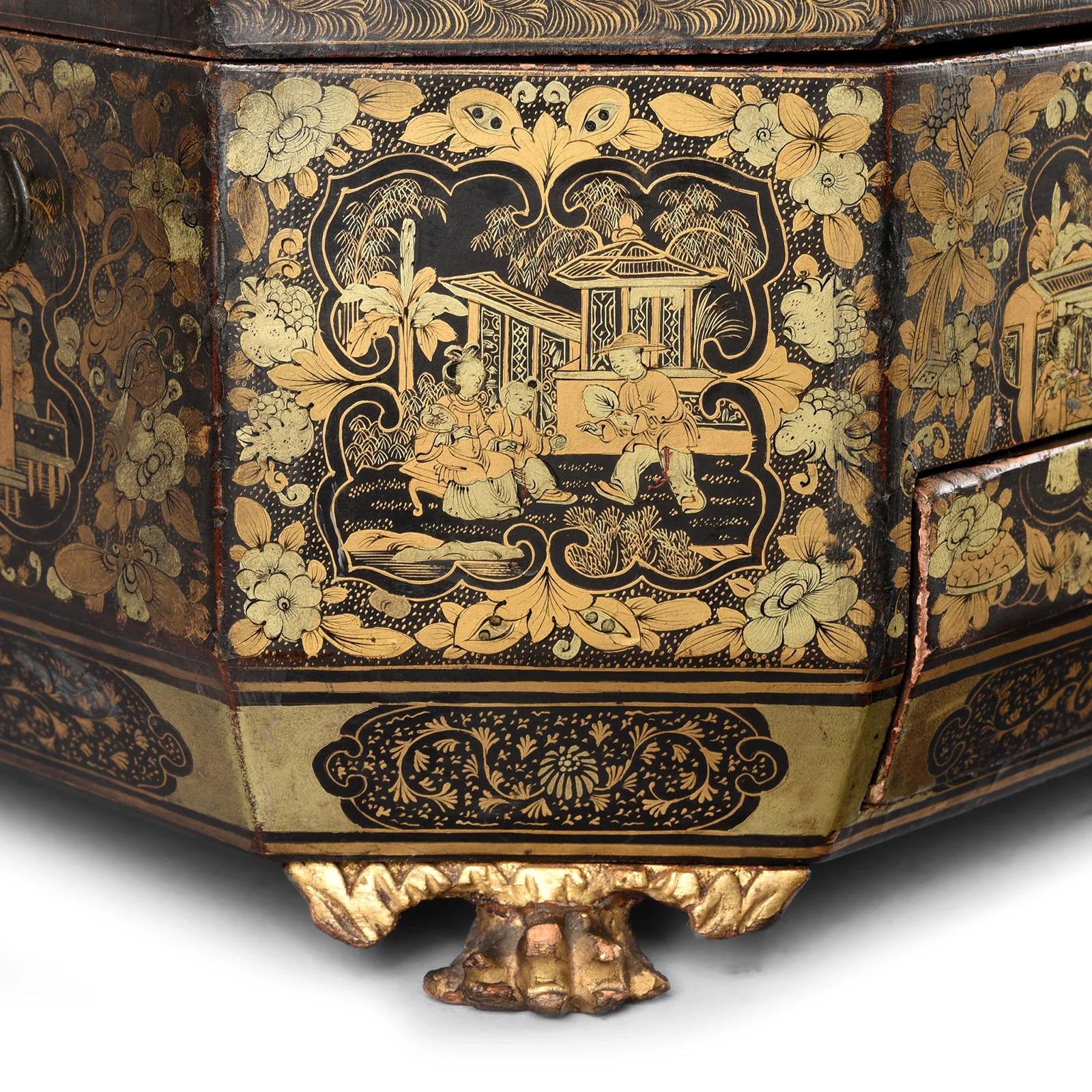 Canton Export Black Lacquer Sewing Box - Ca 1830's - Image 9