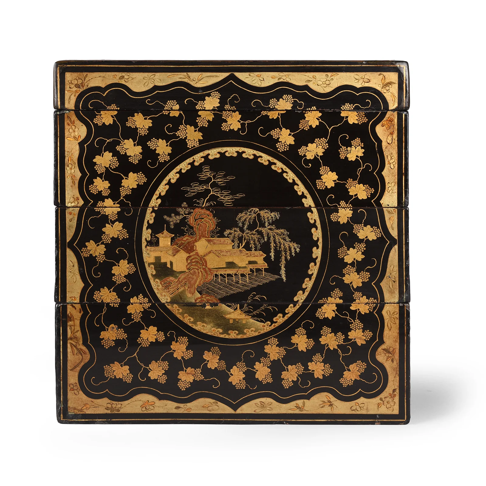 Canton Export Black Lacquer Stacking Haberdashery Box - Qing Dynasty - Image 11