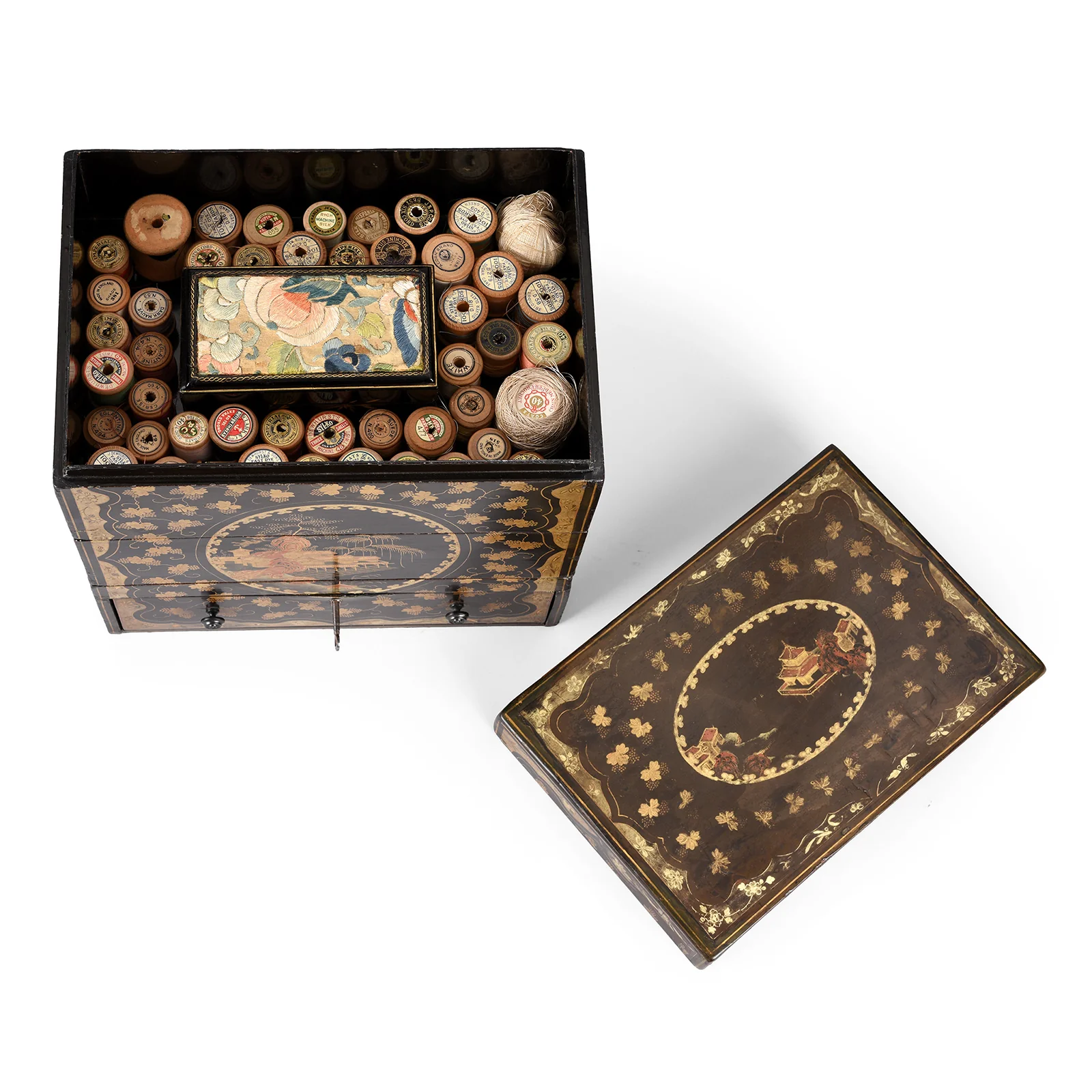 Canton Export Black Lacquer Stacking Haberdashery Box - Qing Dynasty - Image 13