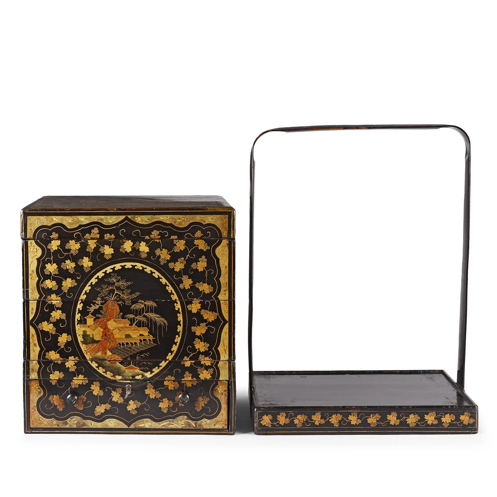 Canton Export Black Lacquer Stacking Haberdashery Box - Qing Dynasty - Image 7