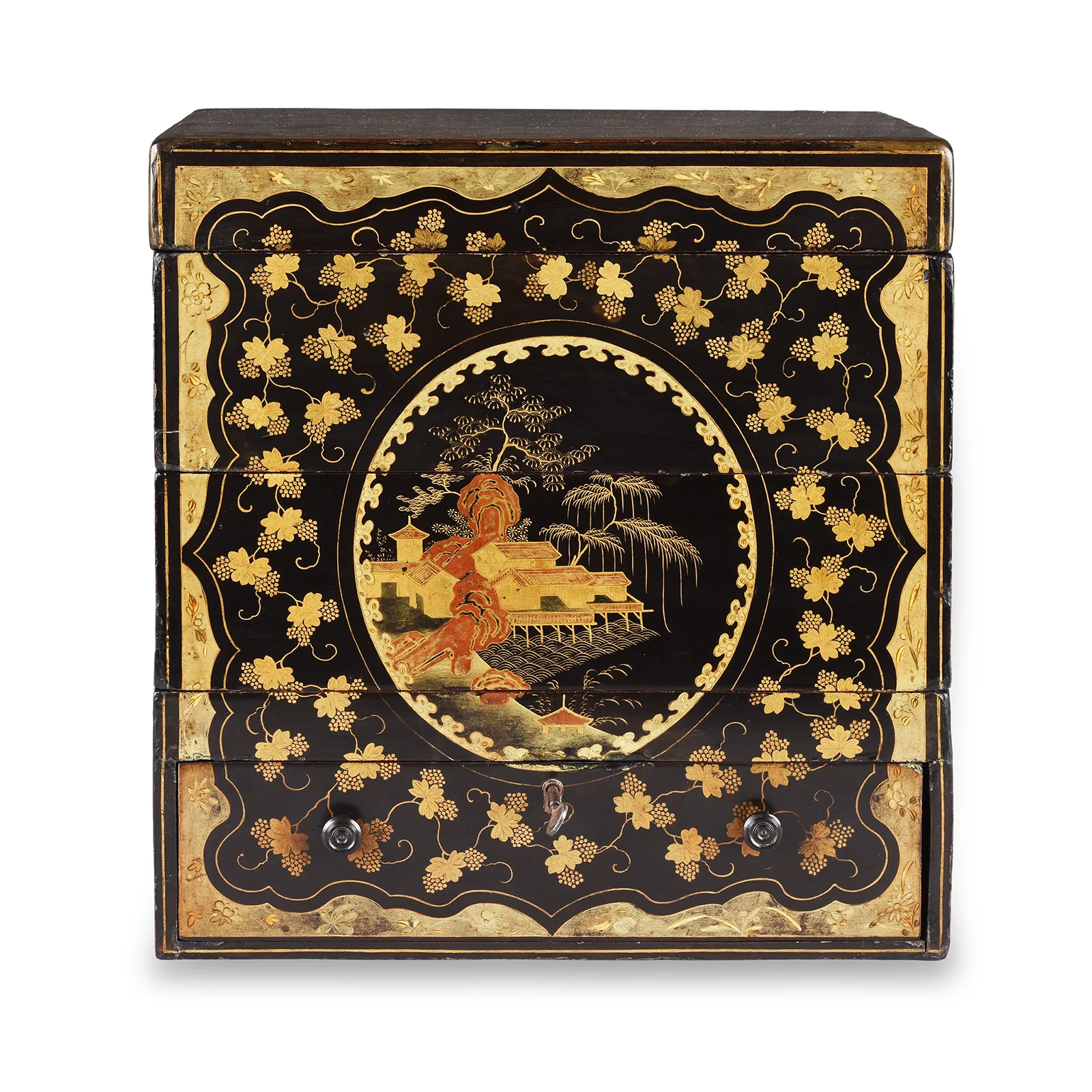 Canton Export Black Lacquer Stacking Haberdashery Box - Qing Dynasty - Image 8