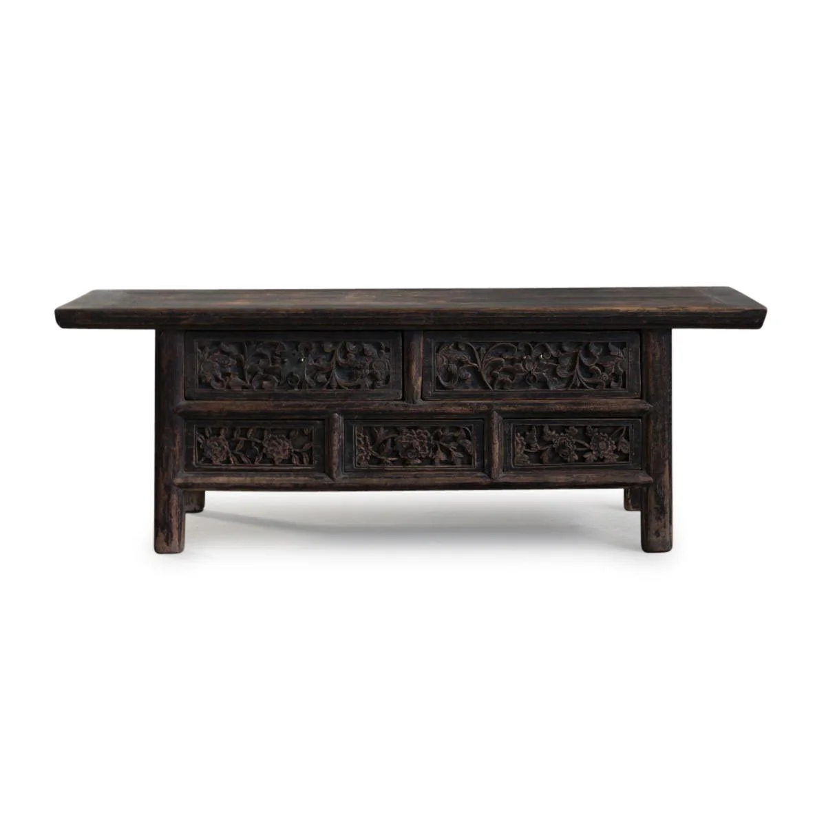 5 Drawer Carved Low "Kang" Cabinet From Shanxi - 19thC