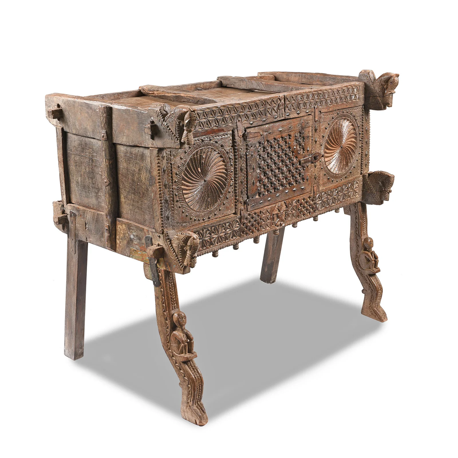 Carved Teak Majus Dowry Chest From Saurashtra - 19thC - Image 3