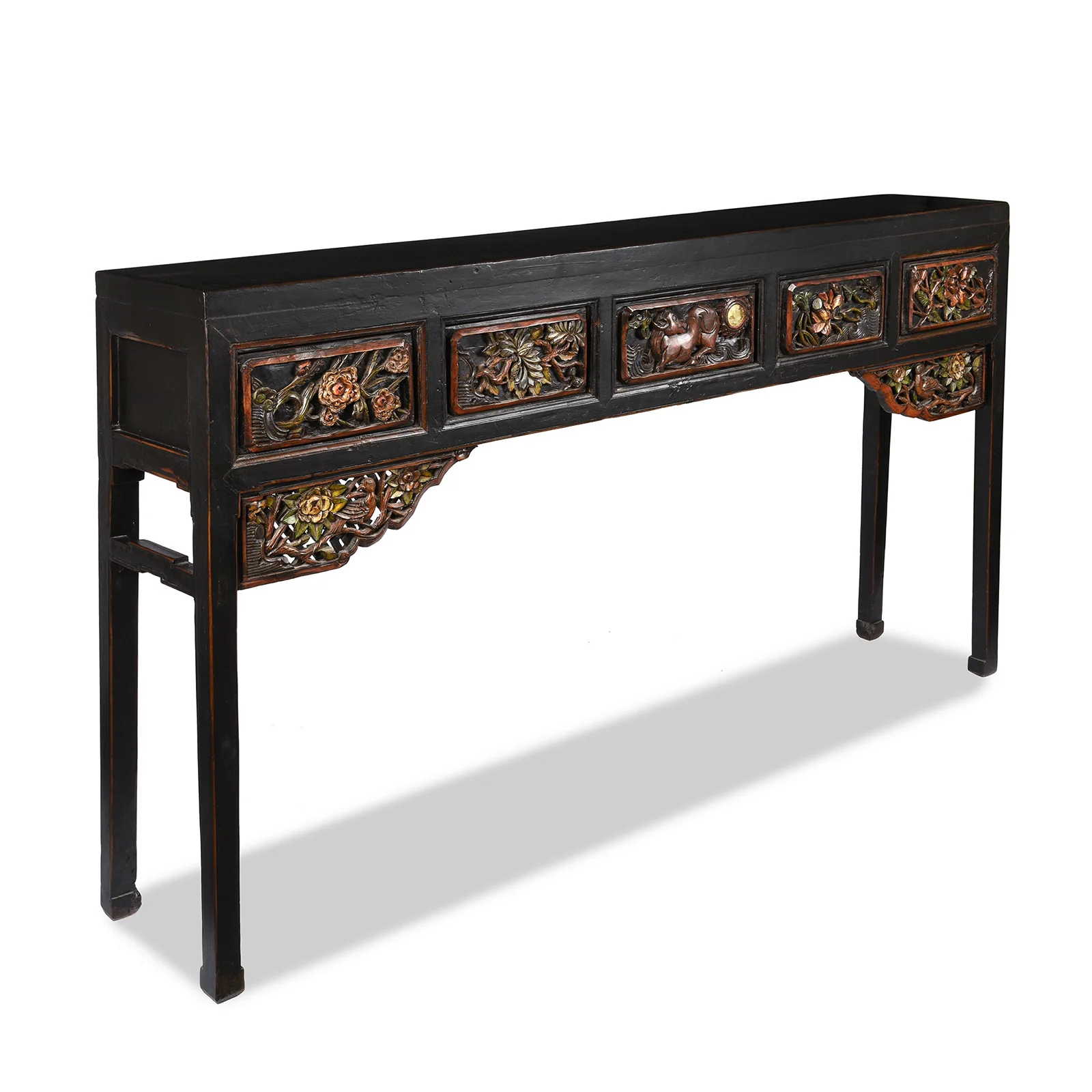 Carved Black Lacquer Elm Altar Table From Gansu -19th Century - Image 3