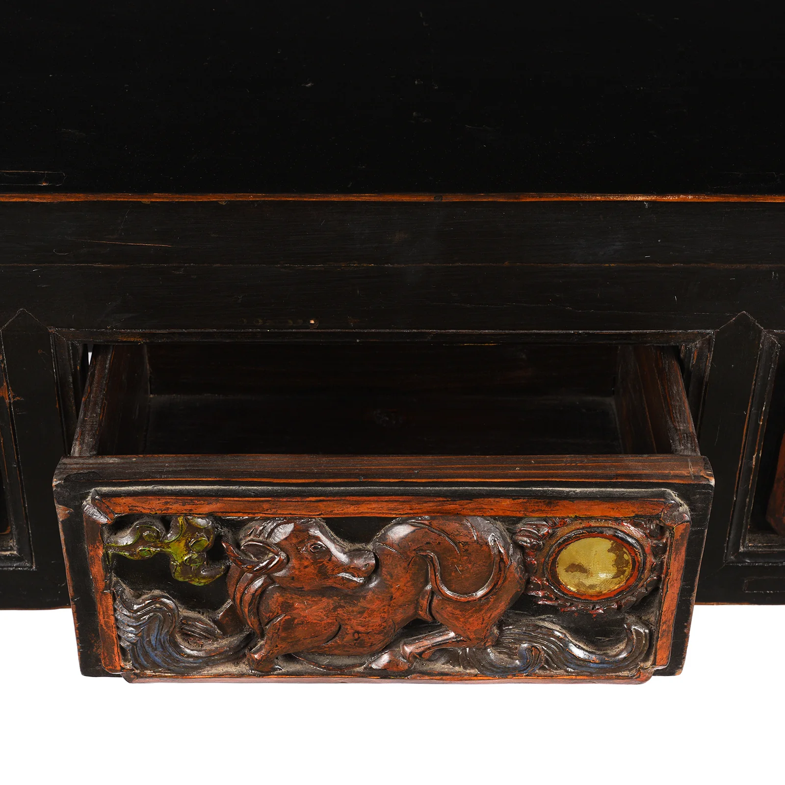 Carved Black Lacquer Elm Altar Table From Gansu -19th Century - Image 5