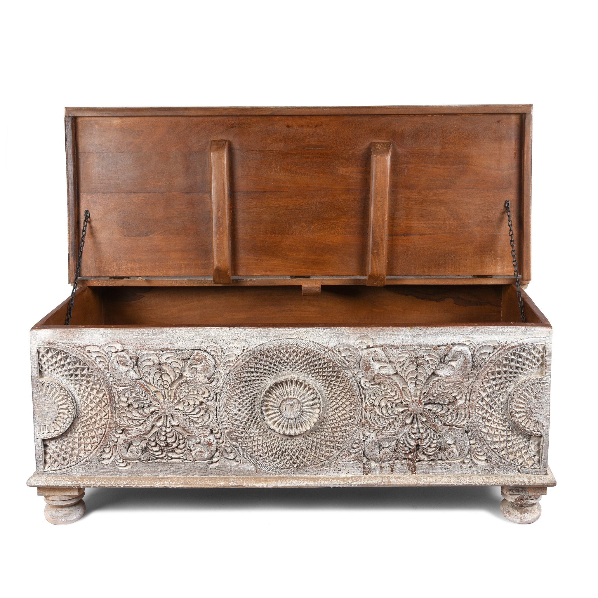 Carved Blanket Box Made From Reclaimed Teak - Image 2