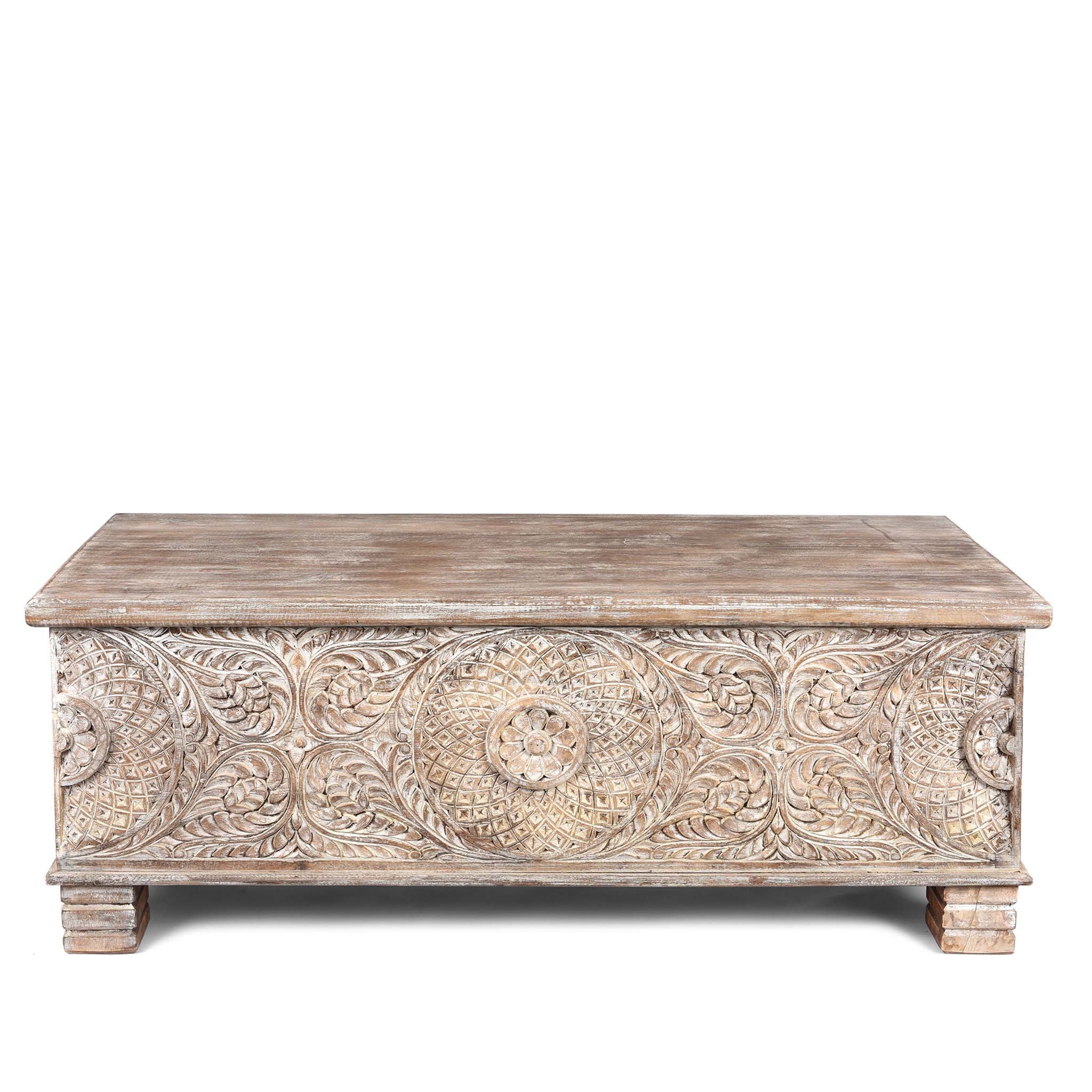 Carved Blanket Chest Made From Old Teak Wood