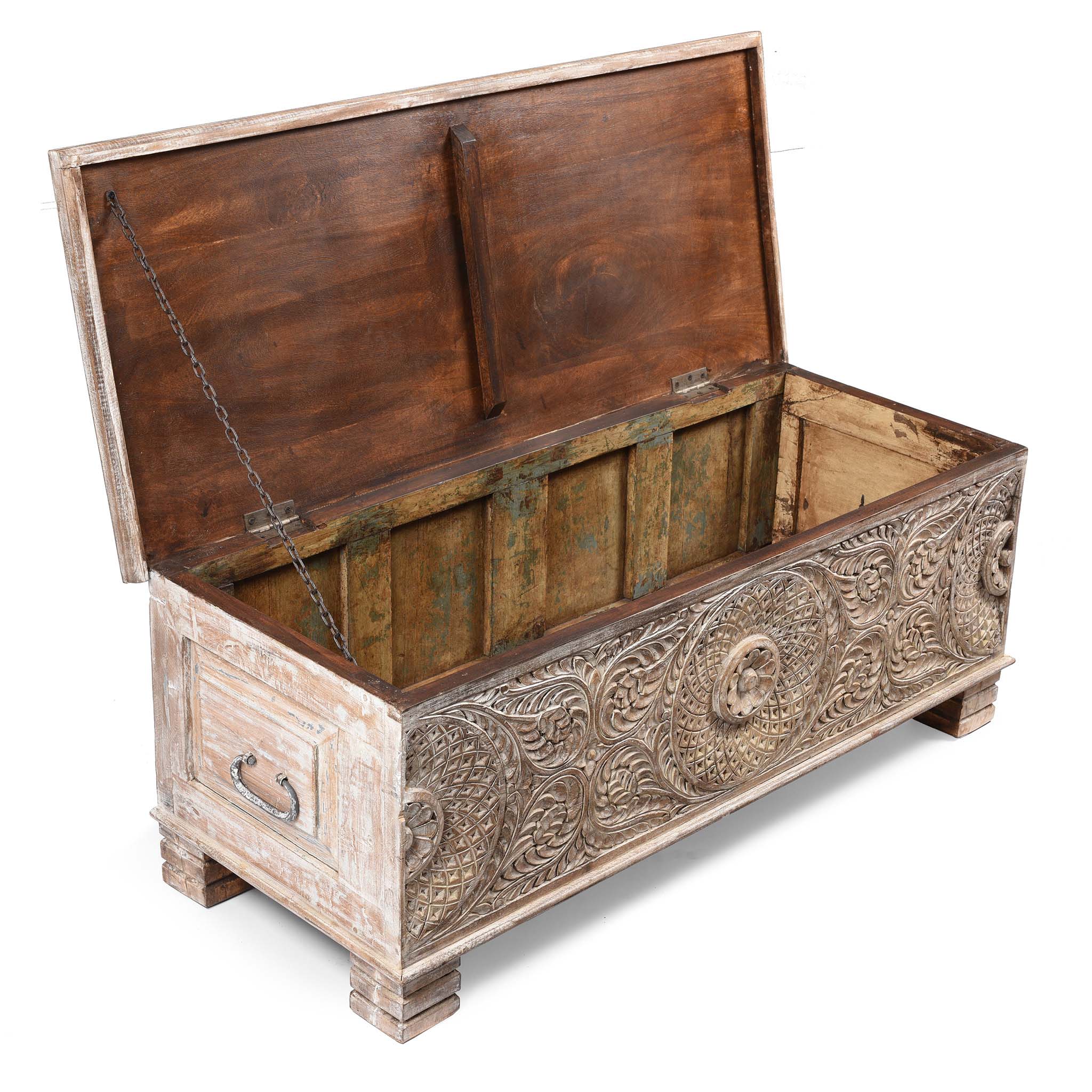 Carved Blanket Chest Made From Old Teak Wood - Image 2