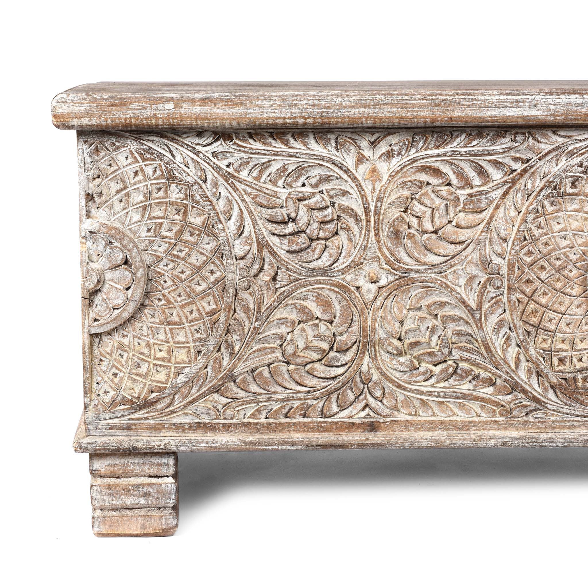 Carved Blanket Chest Made From Old Teak Wood - Image 4