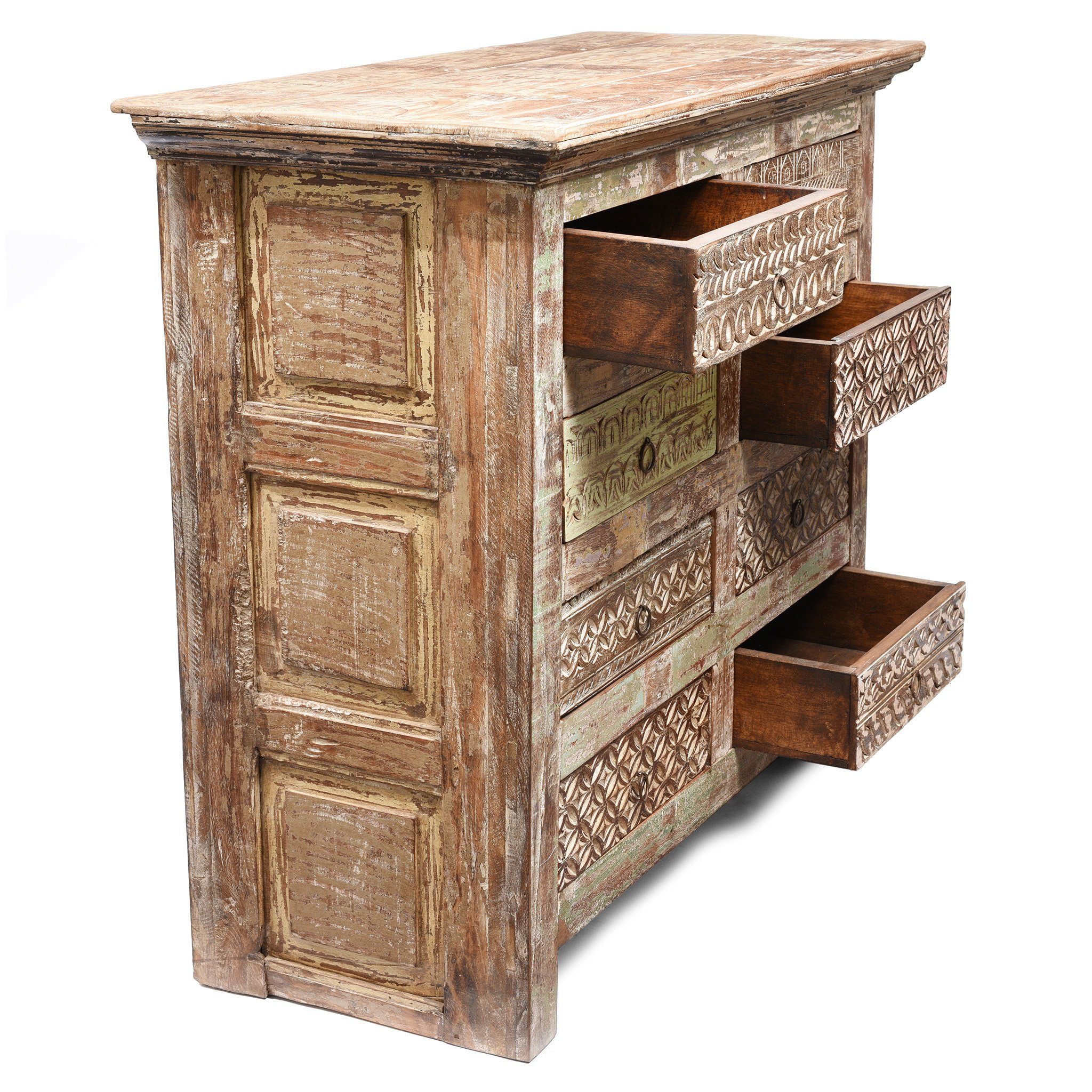 Carved Chest Of 8 Drawers Made From Reclaimed Teak - Image 2