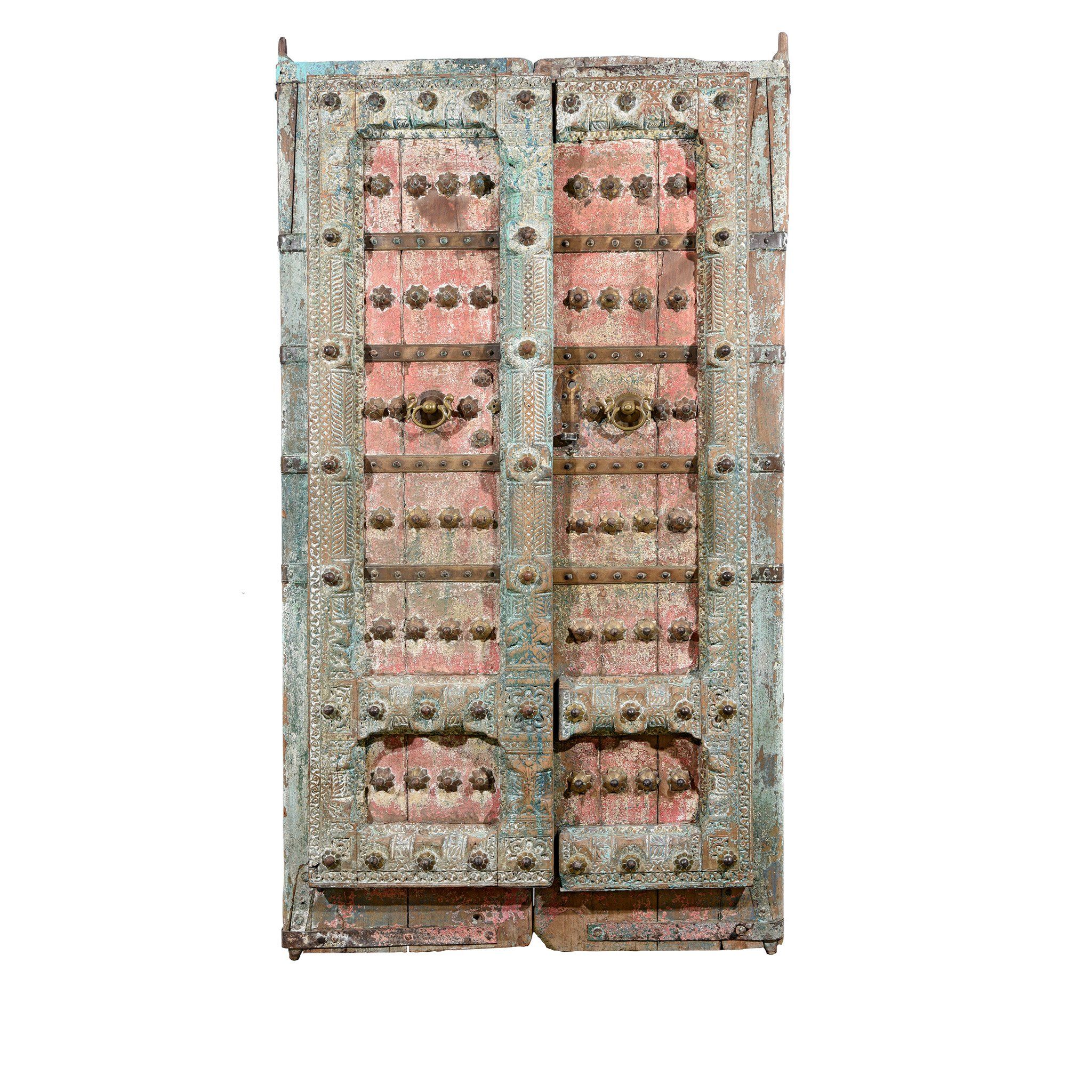 Painted Indian Door With Original Paint From Gujarat - 18thC