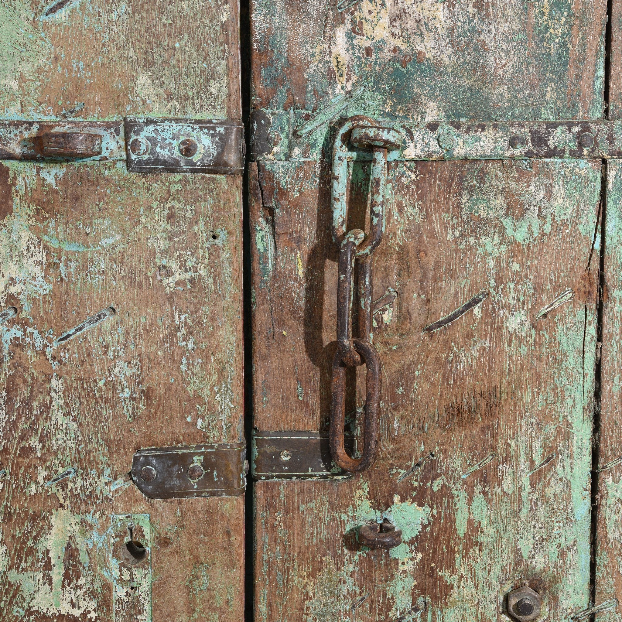 Painted Indian Door With Original Paint From Gujarat - 18thC - Image 11