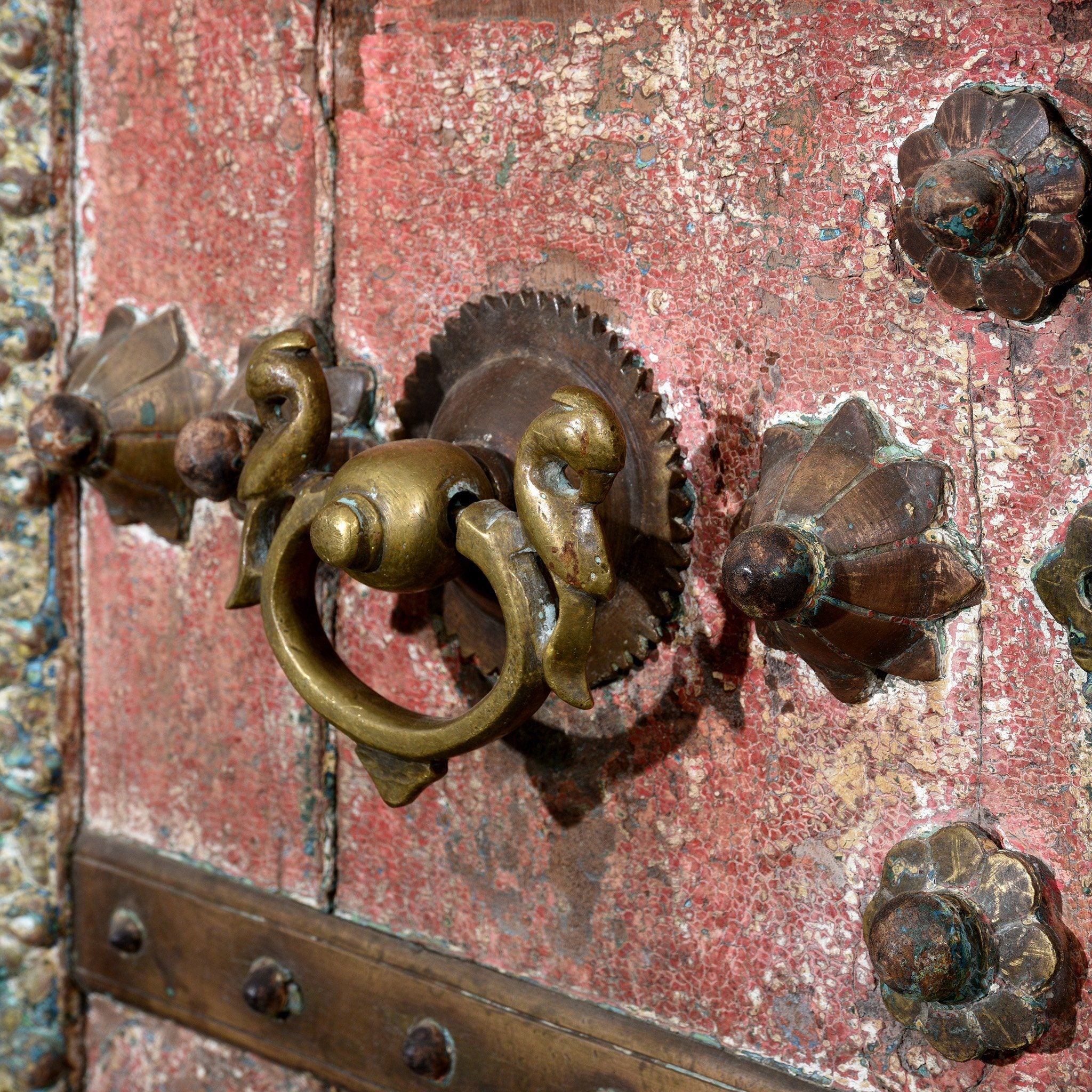Painted Indian Door With Original Paint From Gujarat - 18thC - Image 2