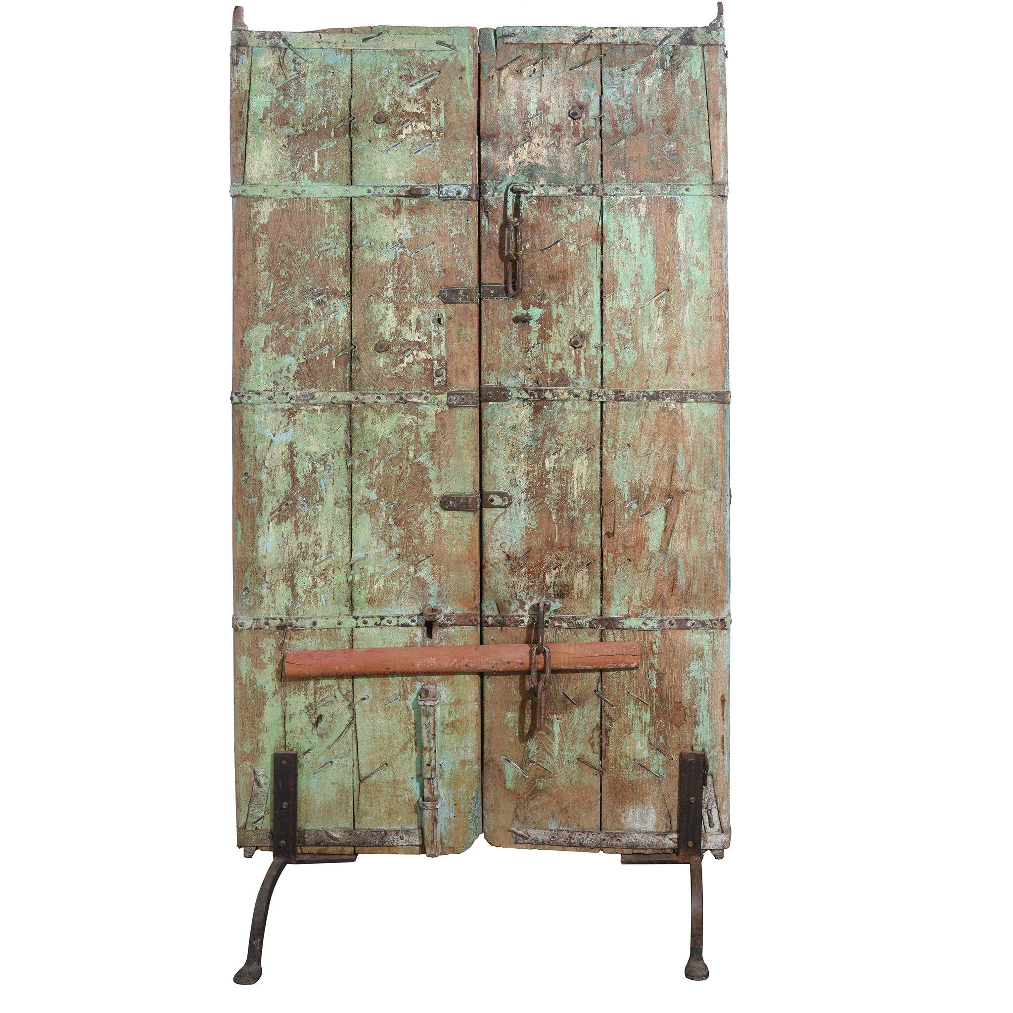 Painted Indian Door With Original Paint From Gujarat - 18thC - Image 5