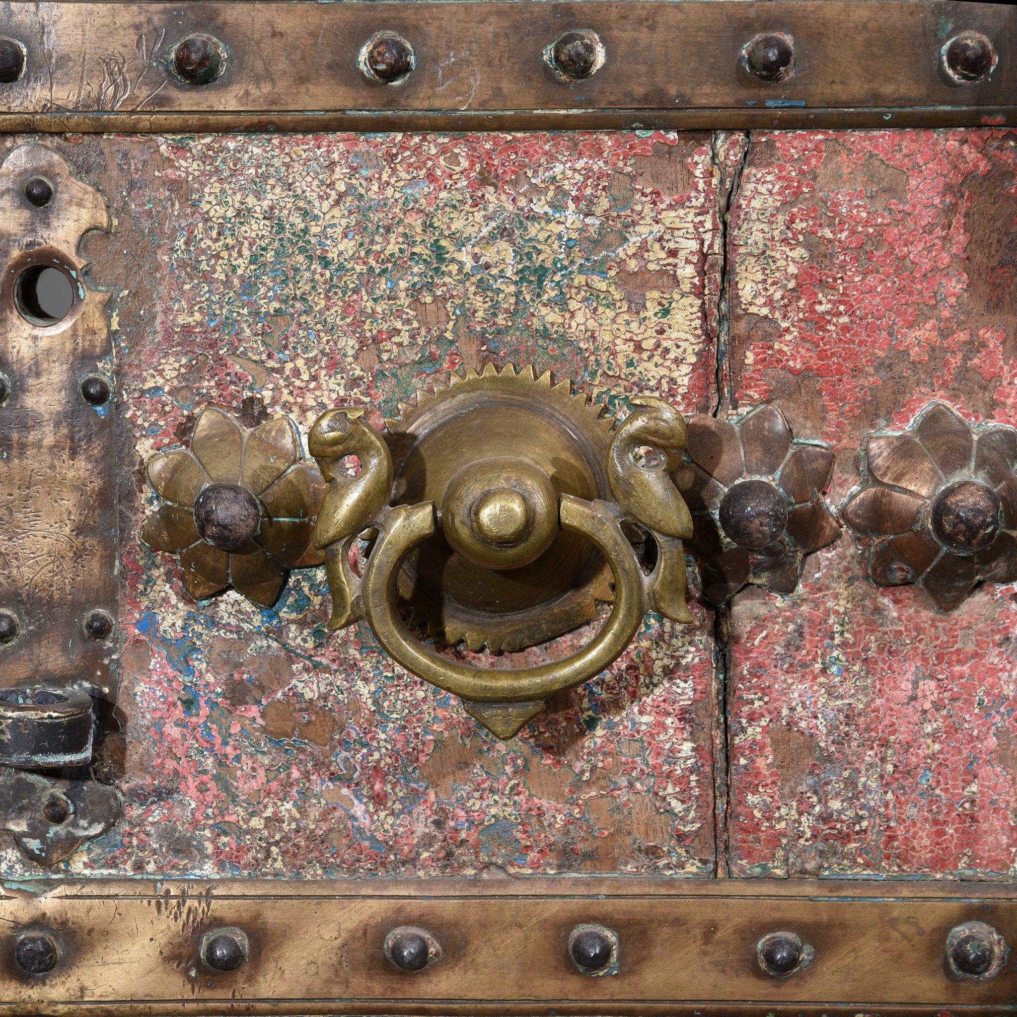 Painted Indian Door With Original Paint From Gujarat - 18thC - Image 6