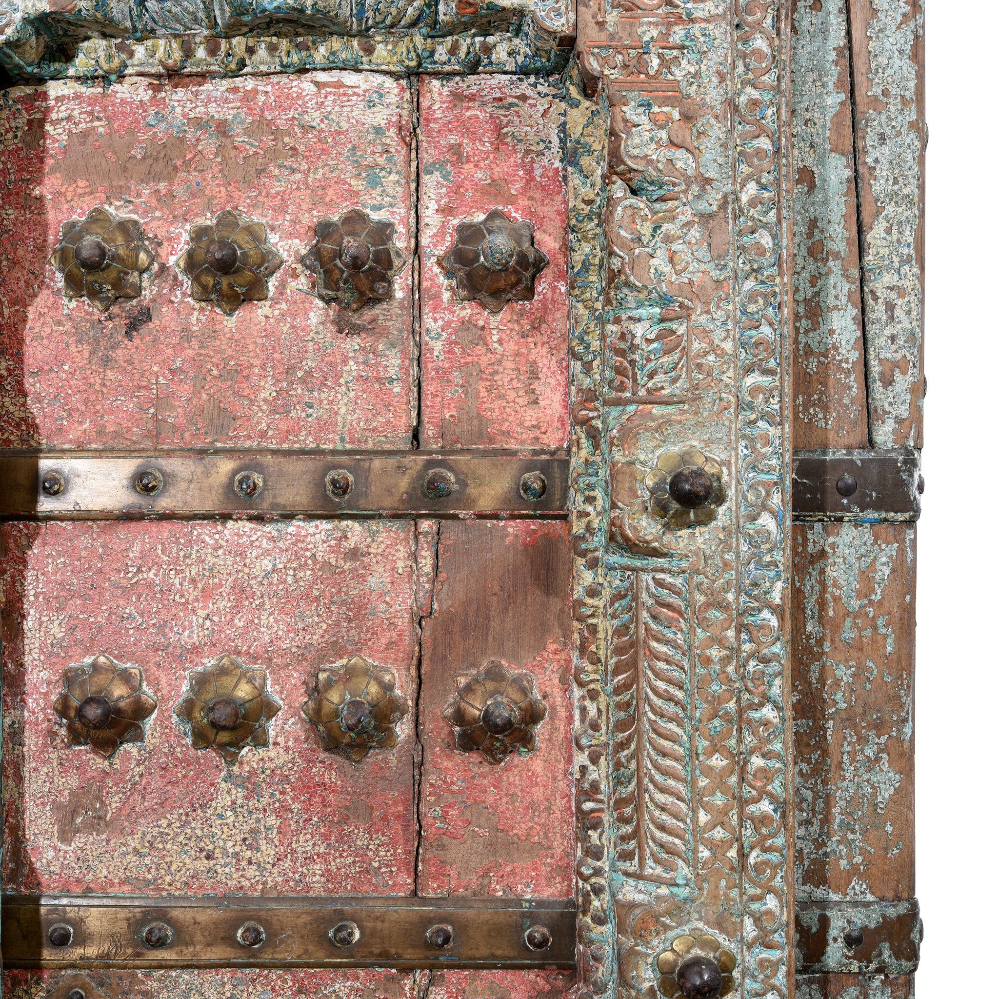 Painted Indian Door With Original Paint From Gujarat - 18thC - Image 7