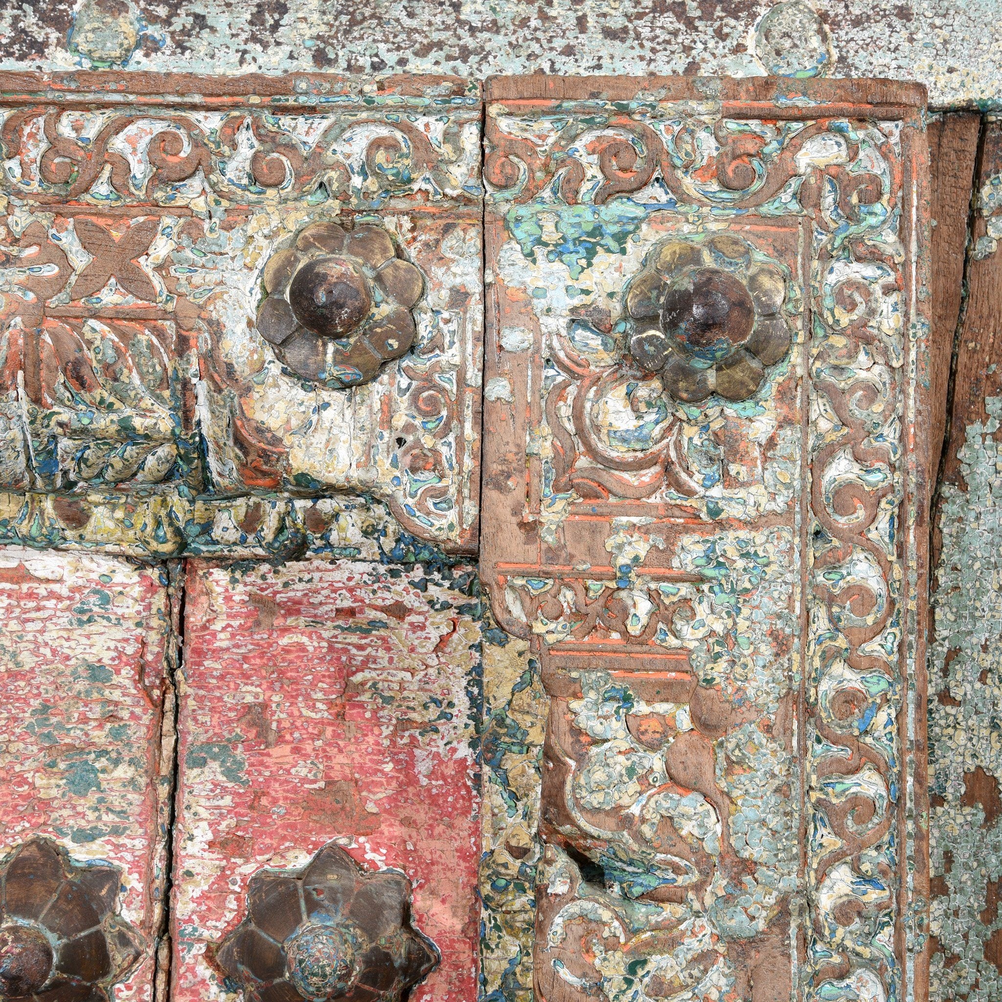 Painted Indian Door With Original Paint From Gujarat - 18thC - Image 8
