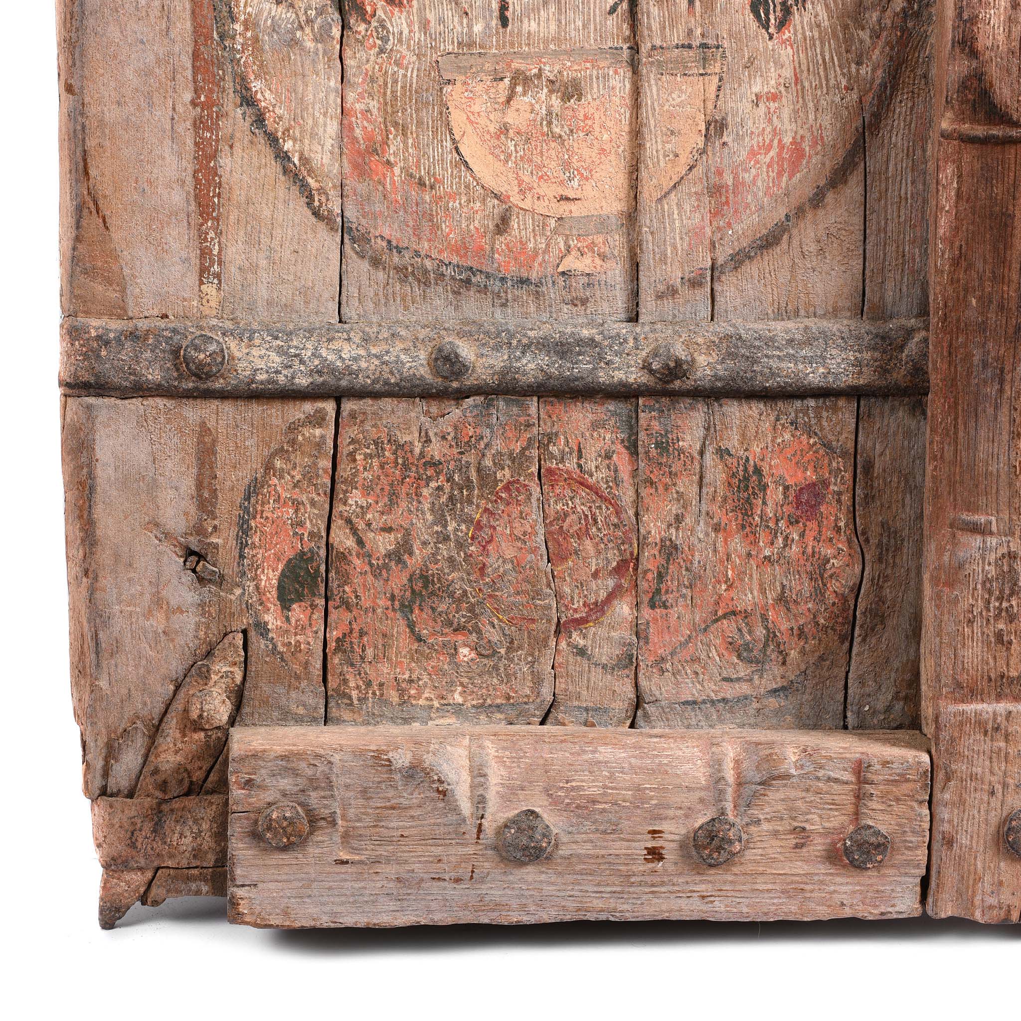 Carved Floral Painted Teak Window Shutter From Gujarat - 19thC - Image 4