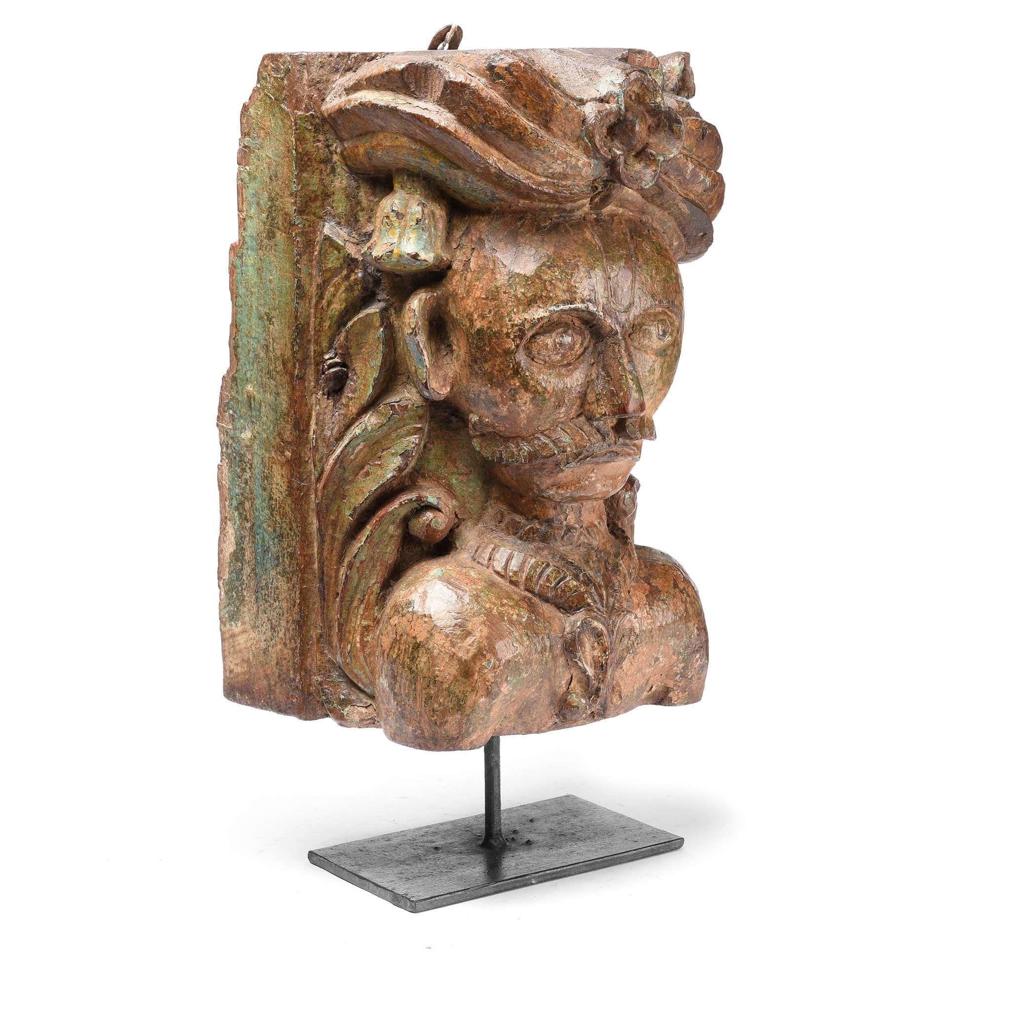 Carved Gujarati Head On Stand - 19thC - Image 3