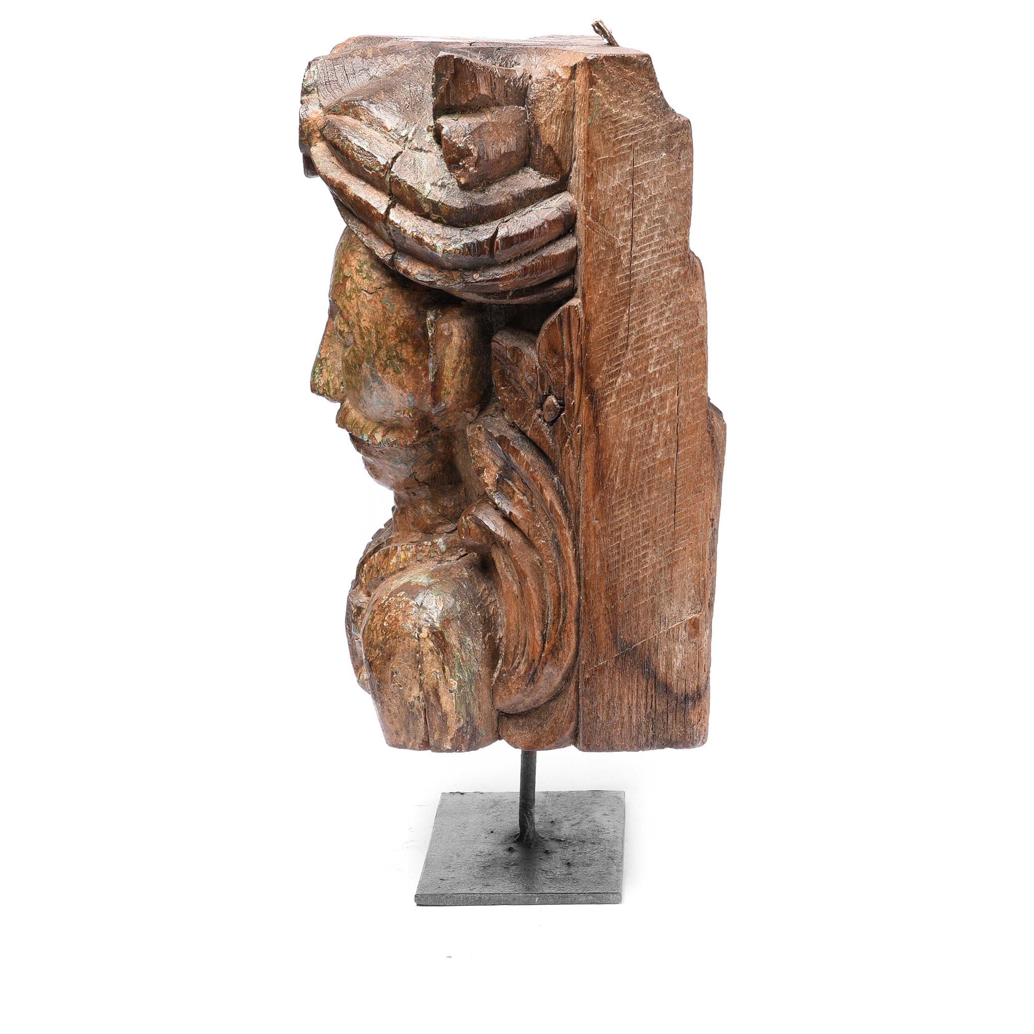 Carved Gujarati Head On Stand - 19thC - Image 5