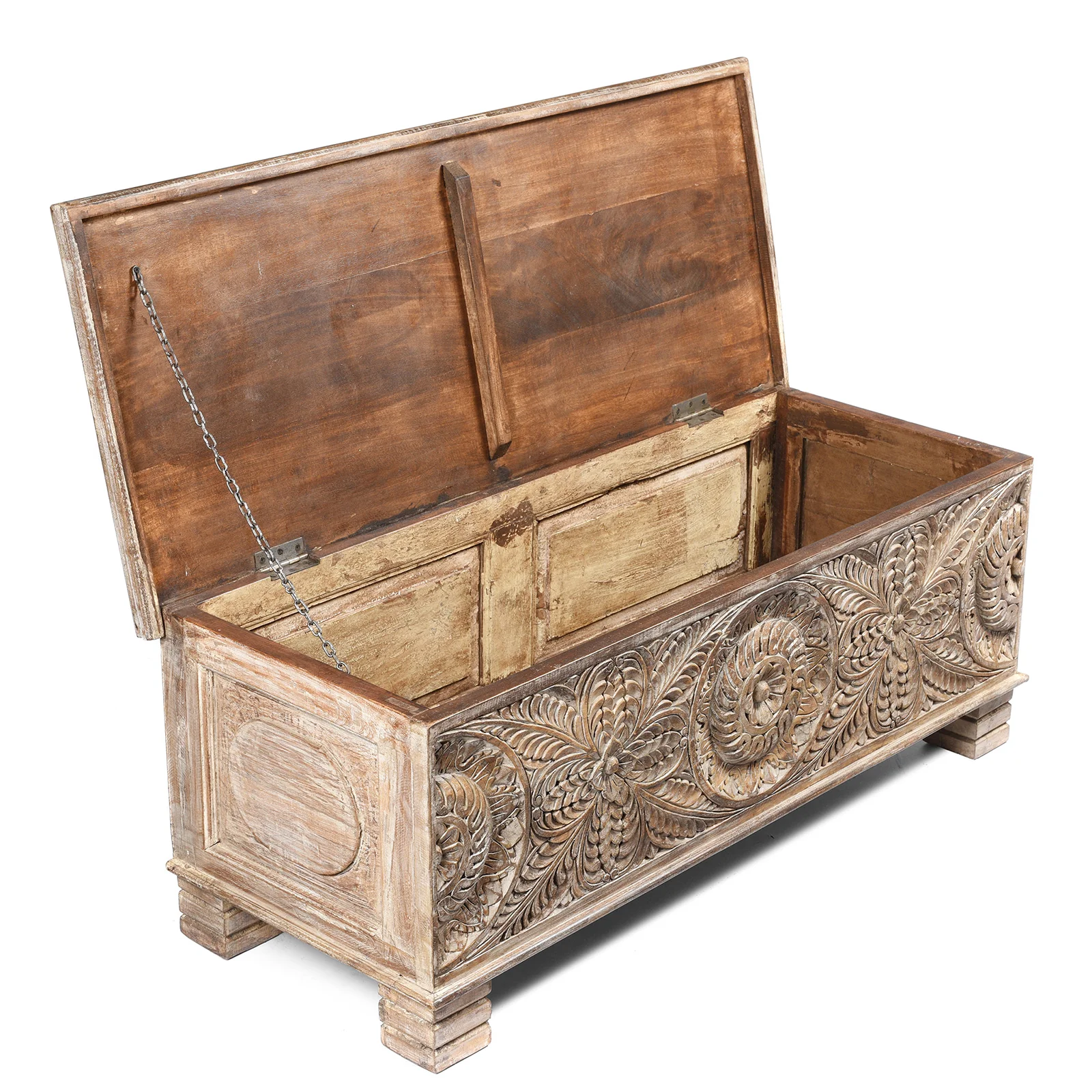 Carved Blanket Chest Made From Painted Teak & Mango Wood - Image 2