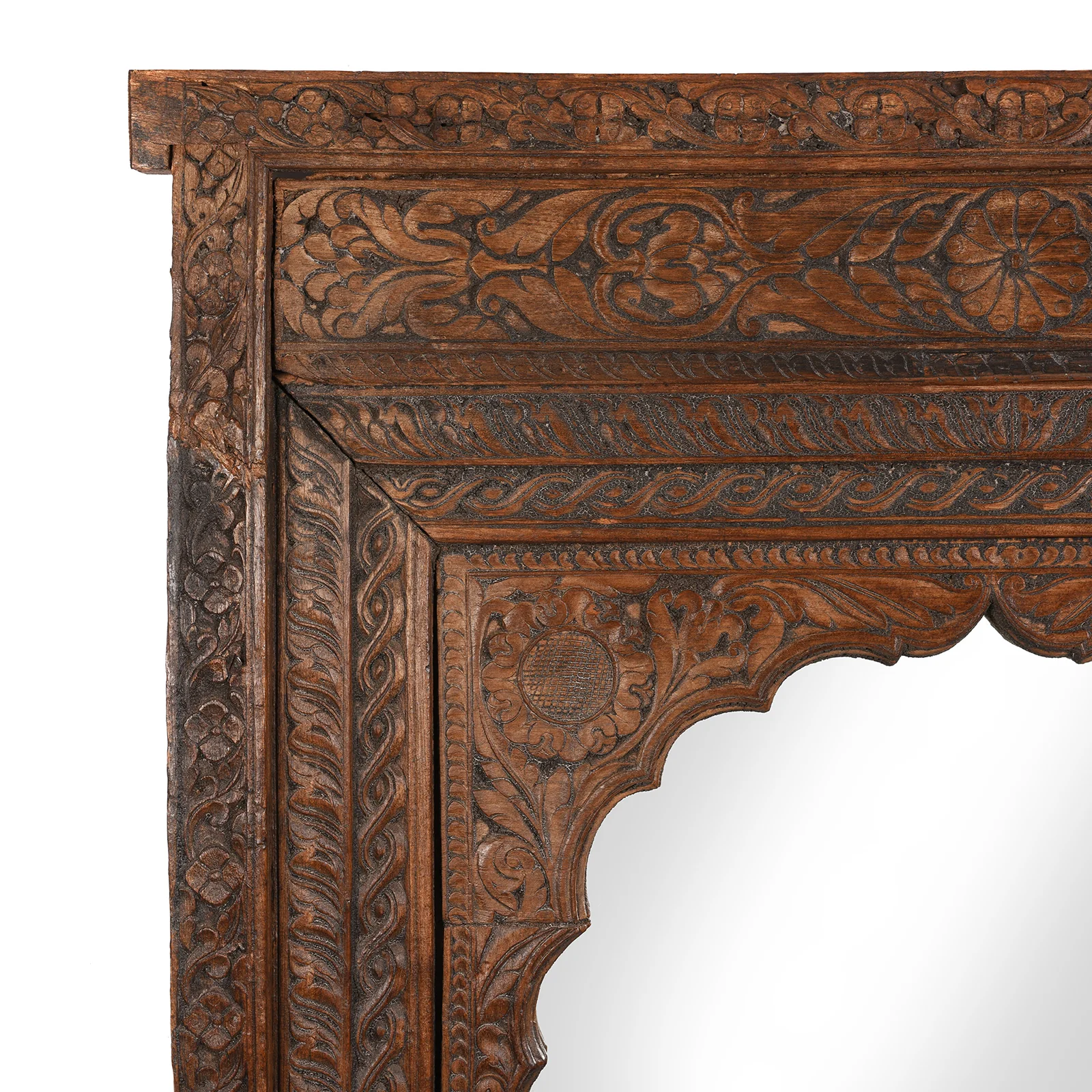Old Teak Indian Window Mirror From Andhra Pradesh - 19thC (93 x 145cm) - Image 2