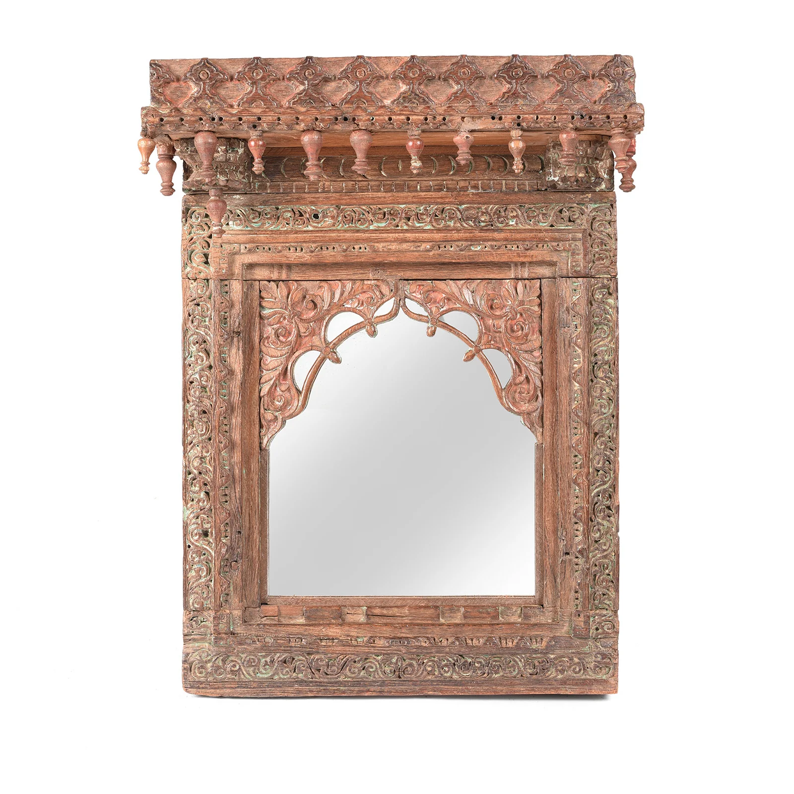 Carved Indian Window Mirror From Kutch - 19thC (52 x 68cm)