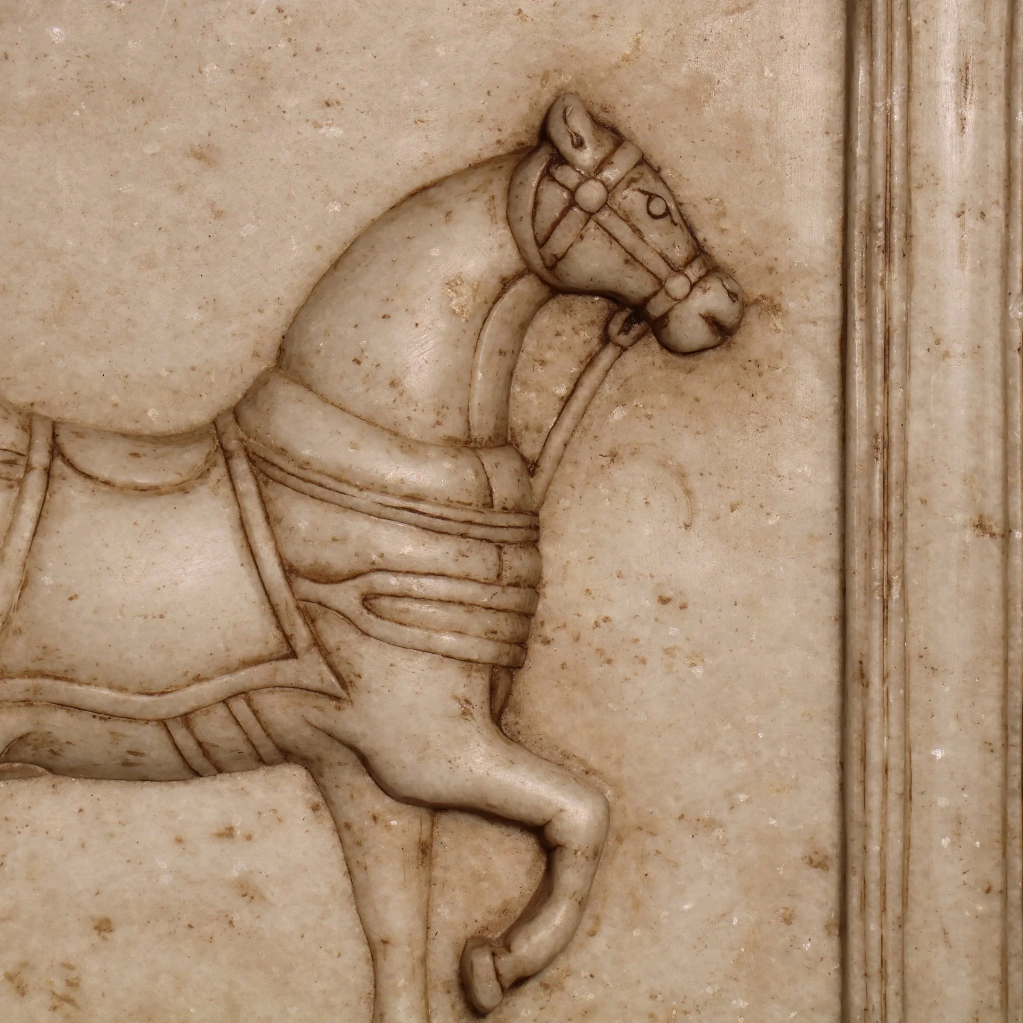 Hand Carved Mughal Style Marble Horse Wall Panel - Image 2