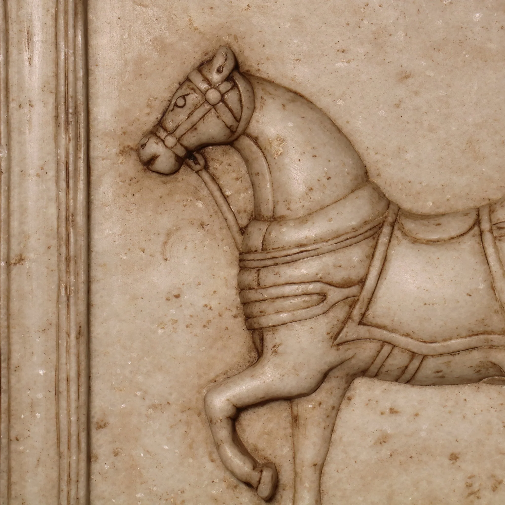 Hand Carved Mughal Style Marble Horse Wall Panel - Image 5