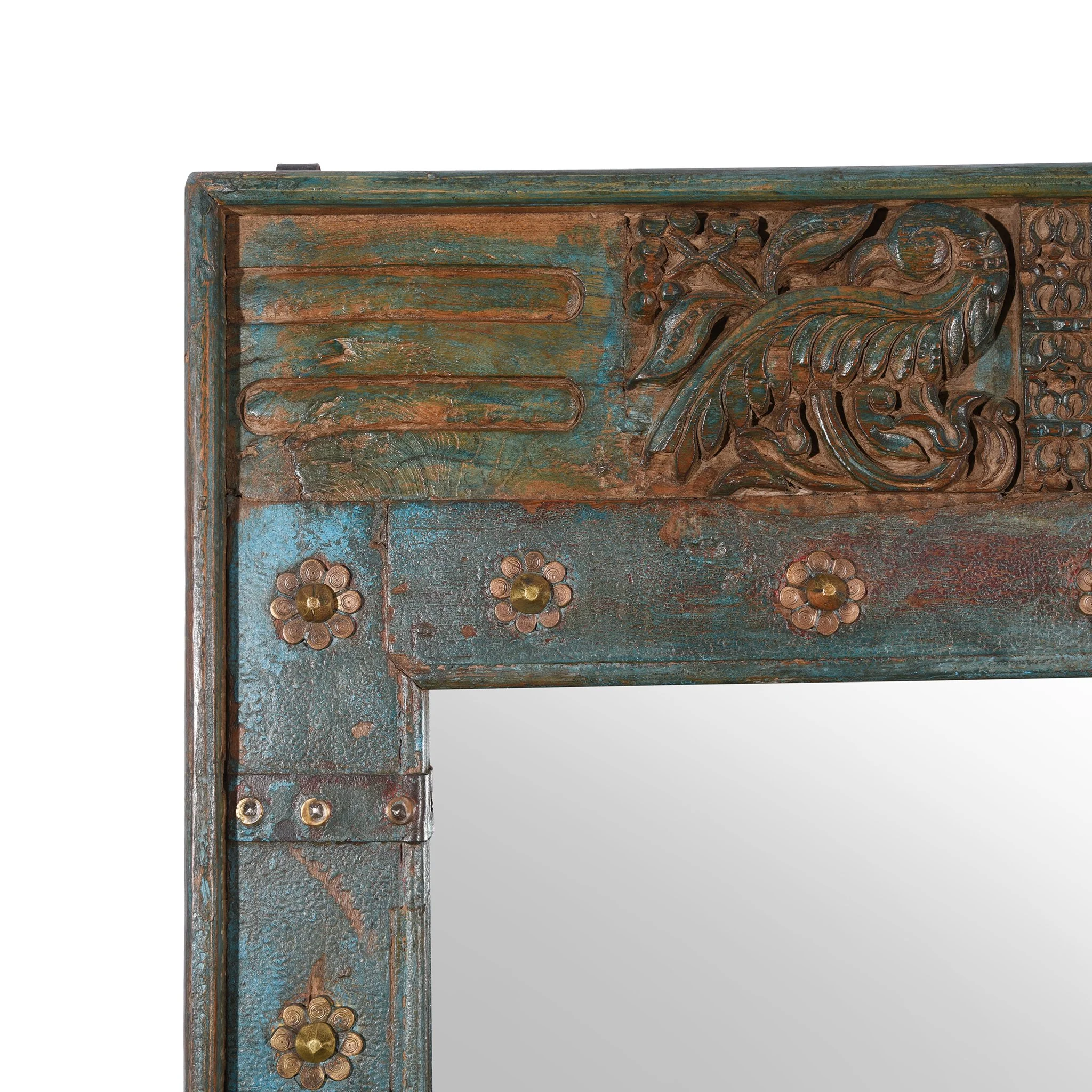 Blue Carved Mirror Made From Old Teak Door - Ca 1920 - Image 2