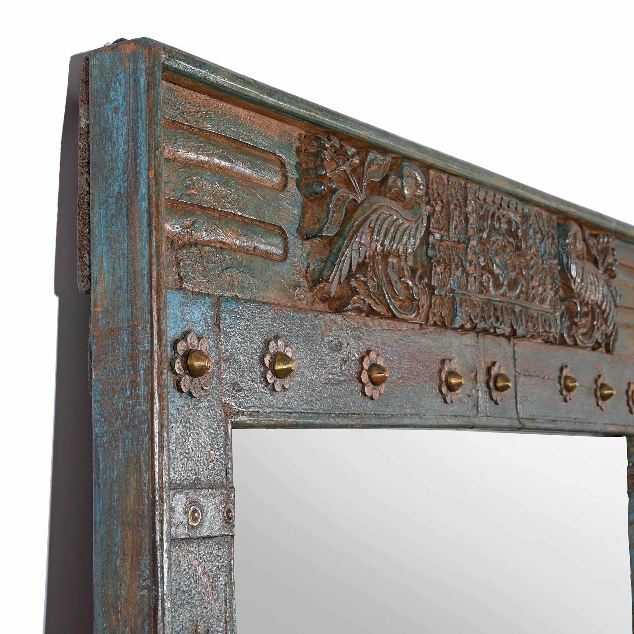 Blue Carved Mirror Made From Old Teak Door - Ca 1920 - Image 3
