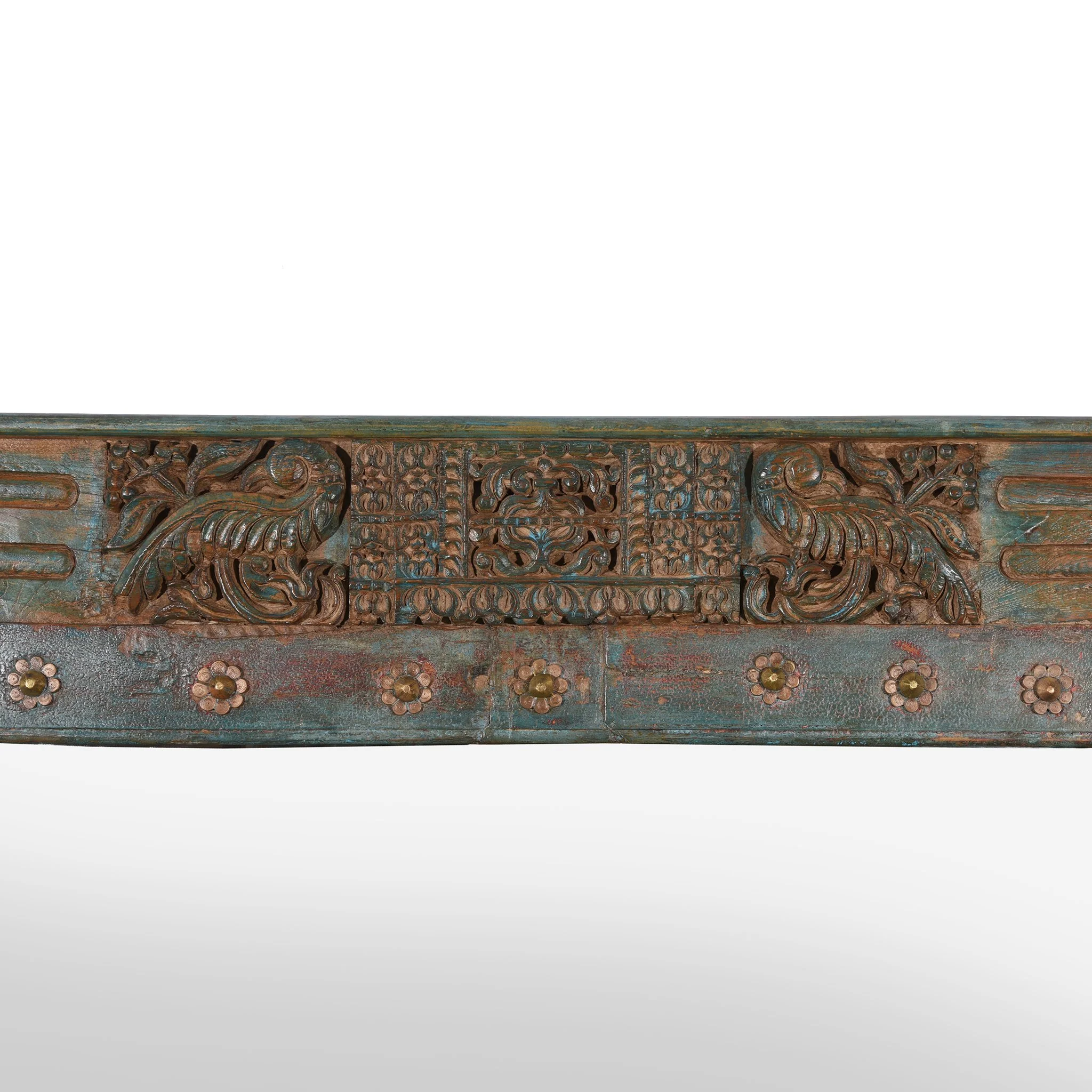 Blue Carved Mirror Made From Old Teak Door - Ca 1920 - Image 4