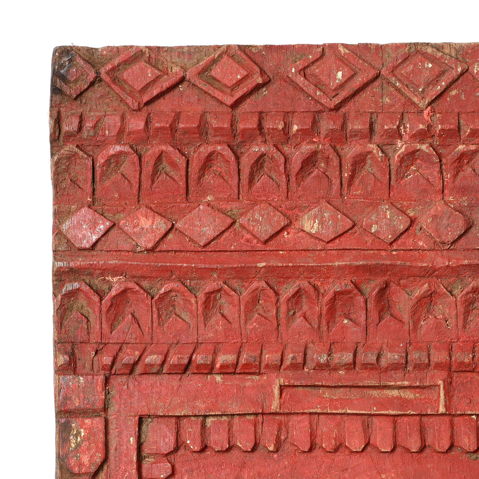 Red Painted Teak Votive Panel From Andhra Pradesh - Ca 1920 - Image 2
