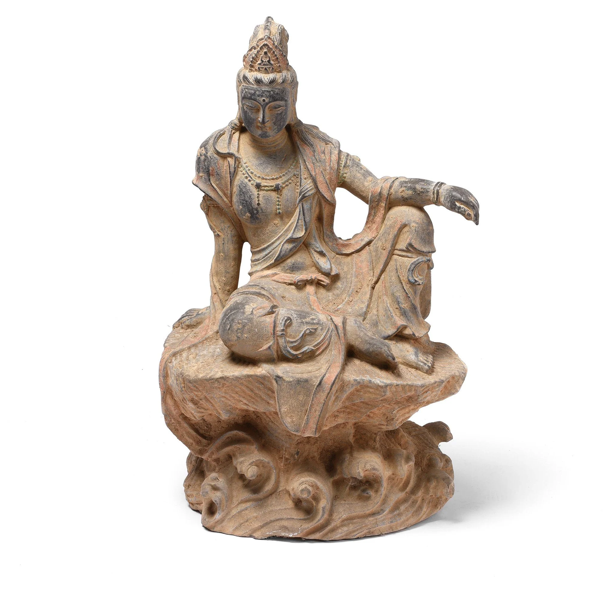 Carved Stone Seated Guanyin Statue