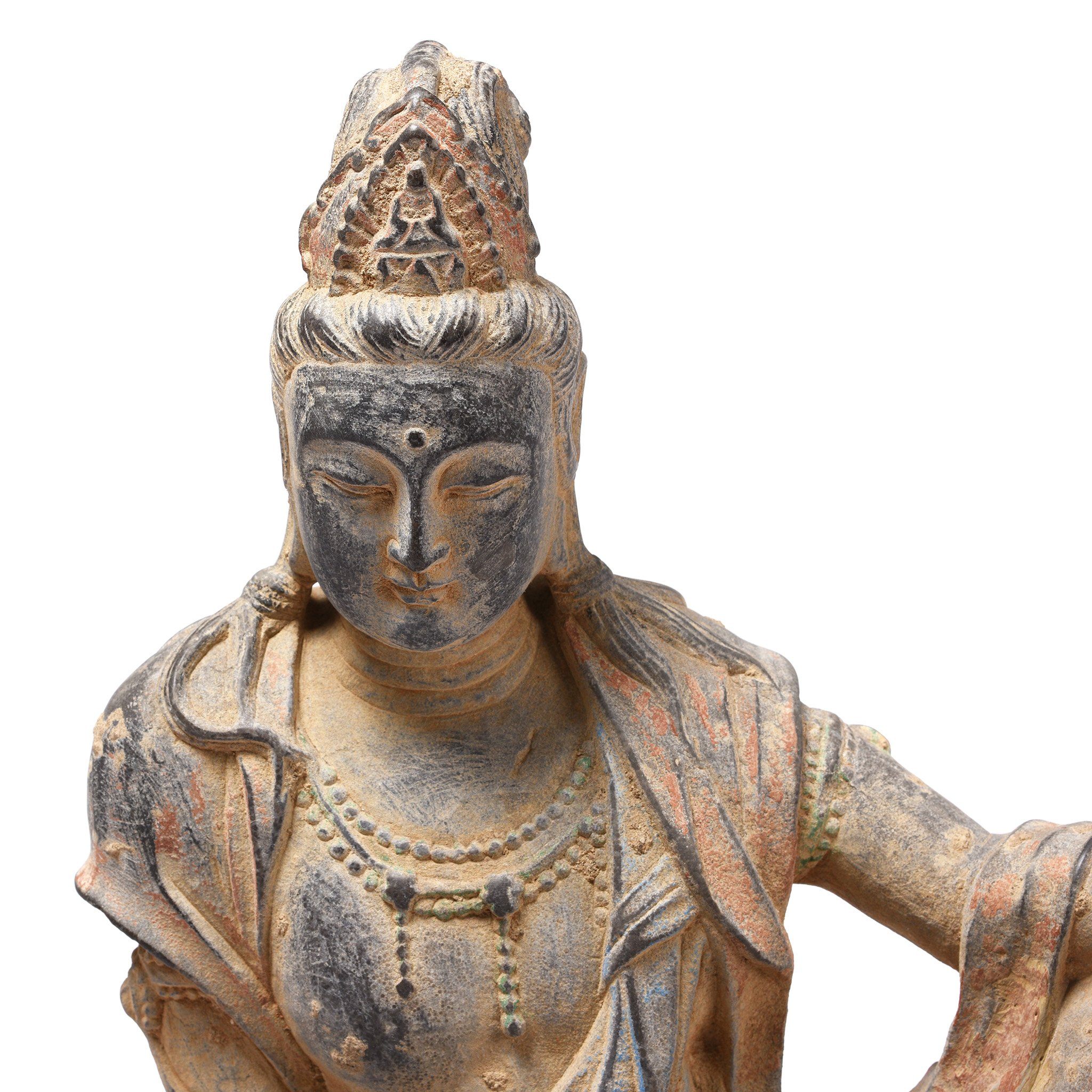 Carved Stone Seated Guanyin Statue - Image 2