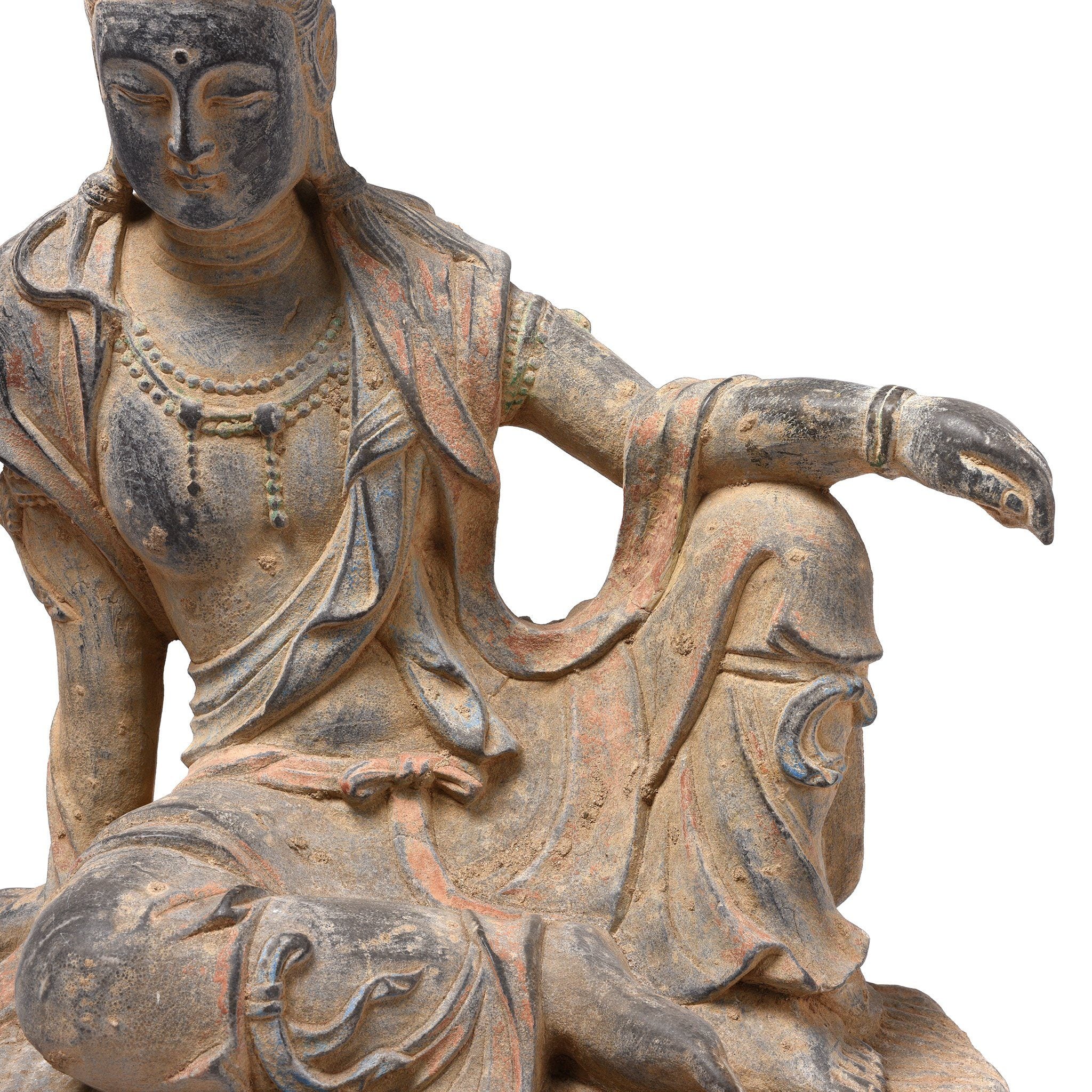 Carved Stone Seated Guanyin Statue - Image 3