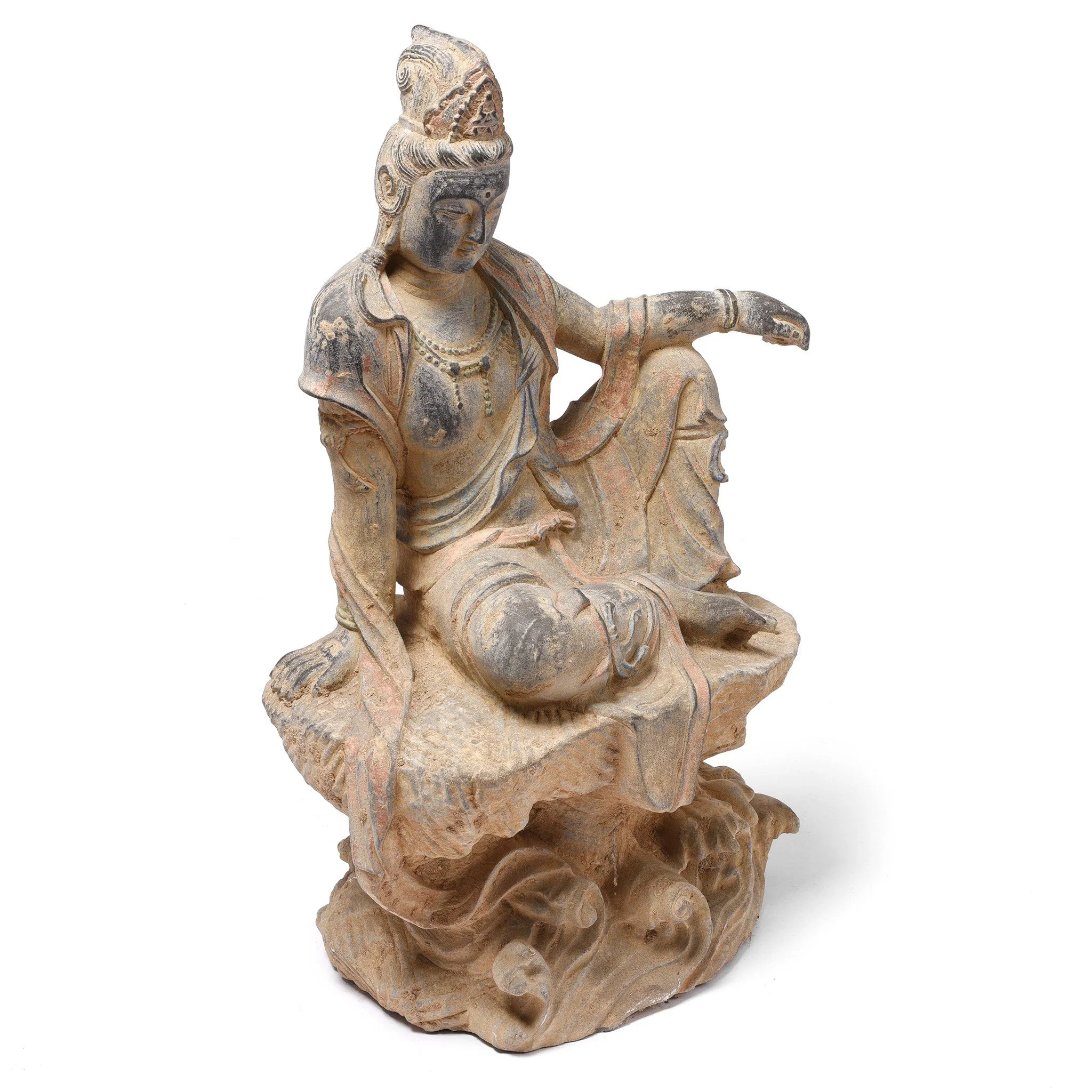 Carved Stone Seated Guanyin Statue - Image 4