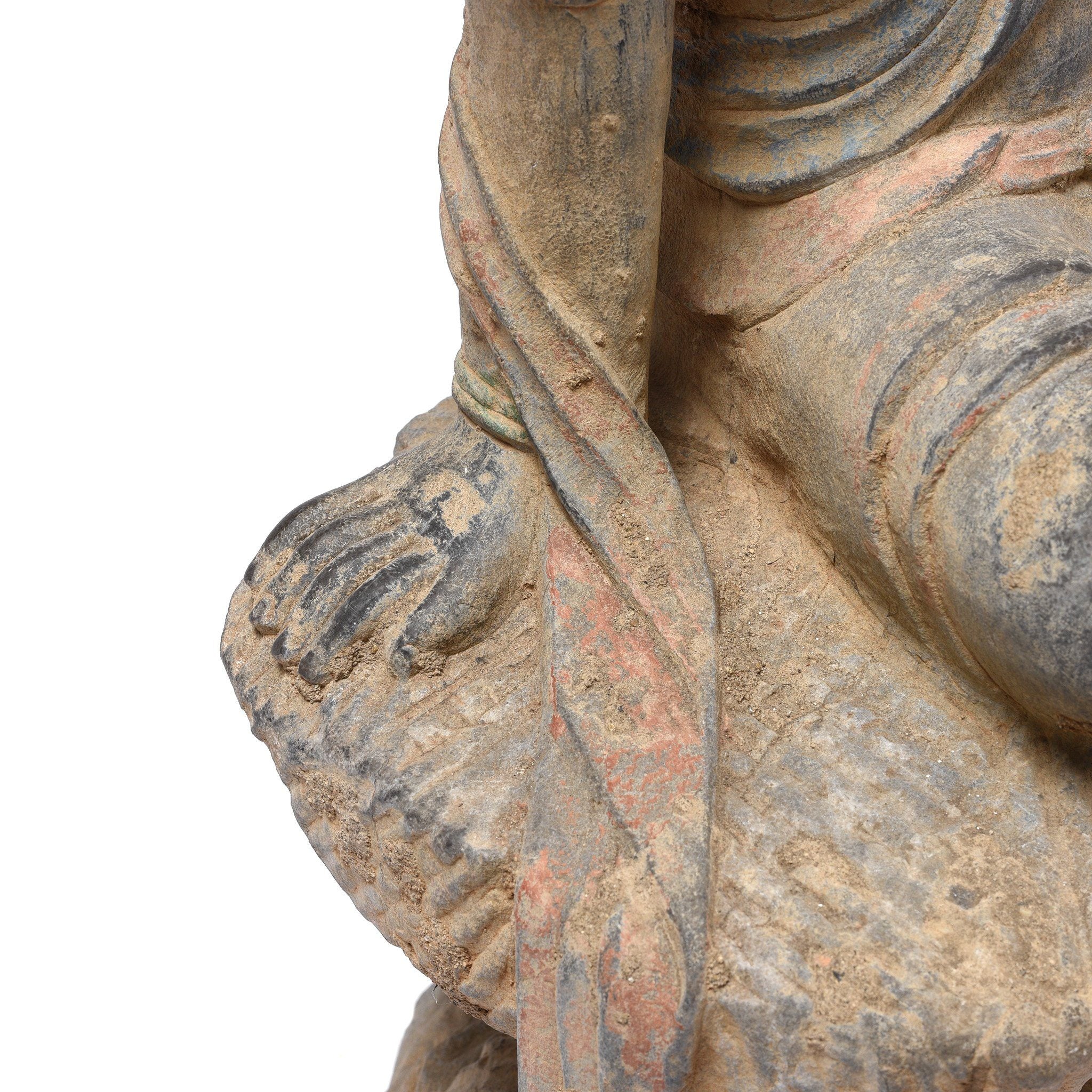 Carved Stone Seated Guanyin Statue - Image 5