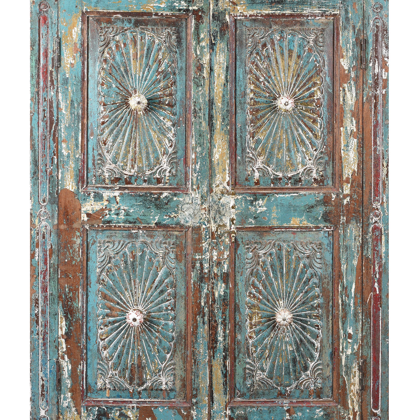 Painted Indian Almirah Cabinet With Sunburst Panels - 19th Century - Image 11