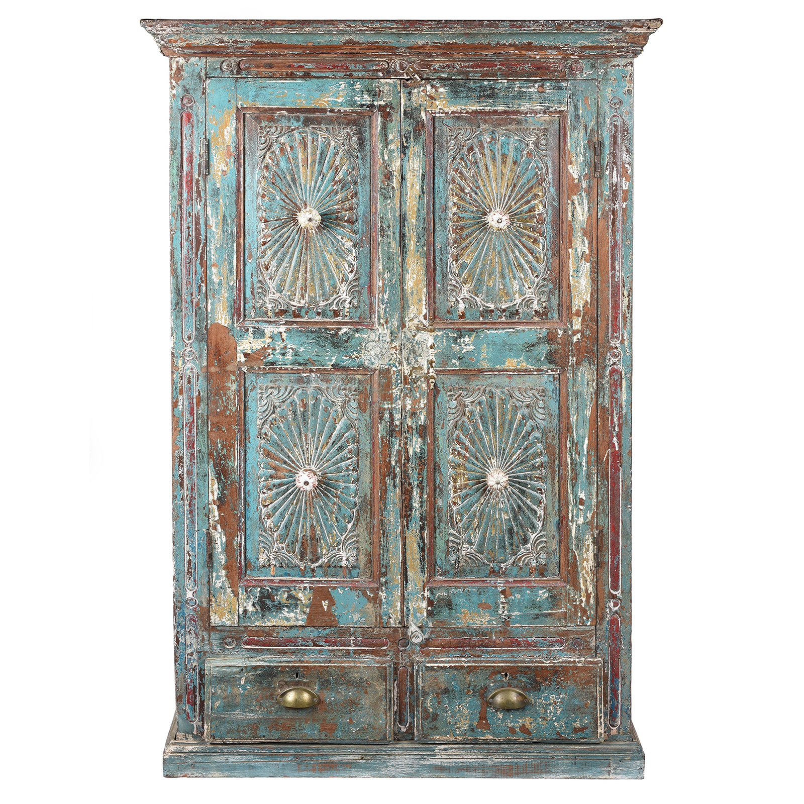 Painted Indian Almirah Cabinet With Sunburst Panels - 19th Century - Image 2
