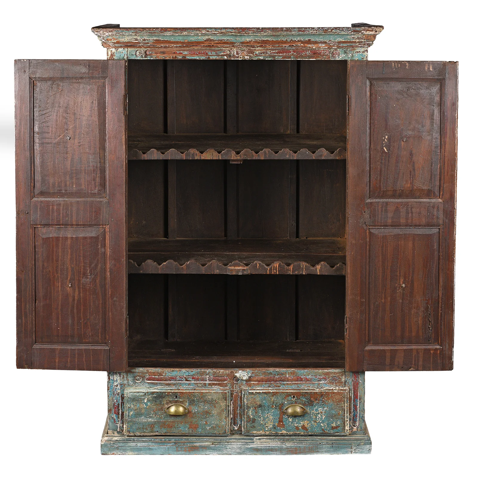 Painted Indian Almirah Cabinet With Sunburst Panels - 19th Century - Image 4