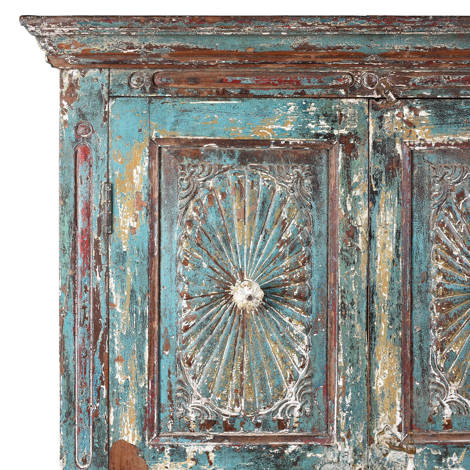 Painted Indian Almirah Cabinet With Sunburst Panels - 19th Century - Image 5