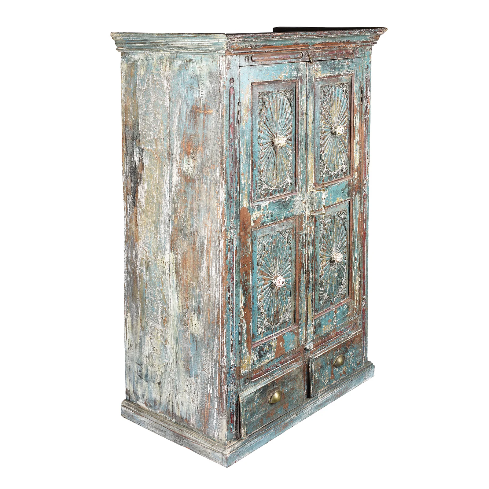 Painted Indian Almirah Cabinet With Sunburst Panels - 19th Century - Image 7