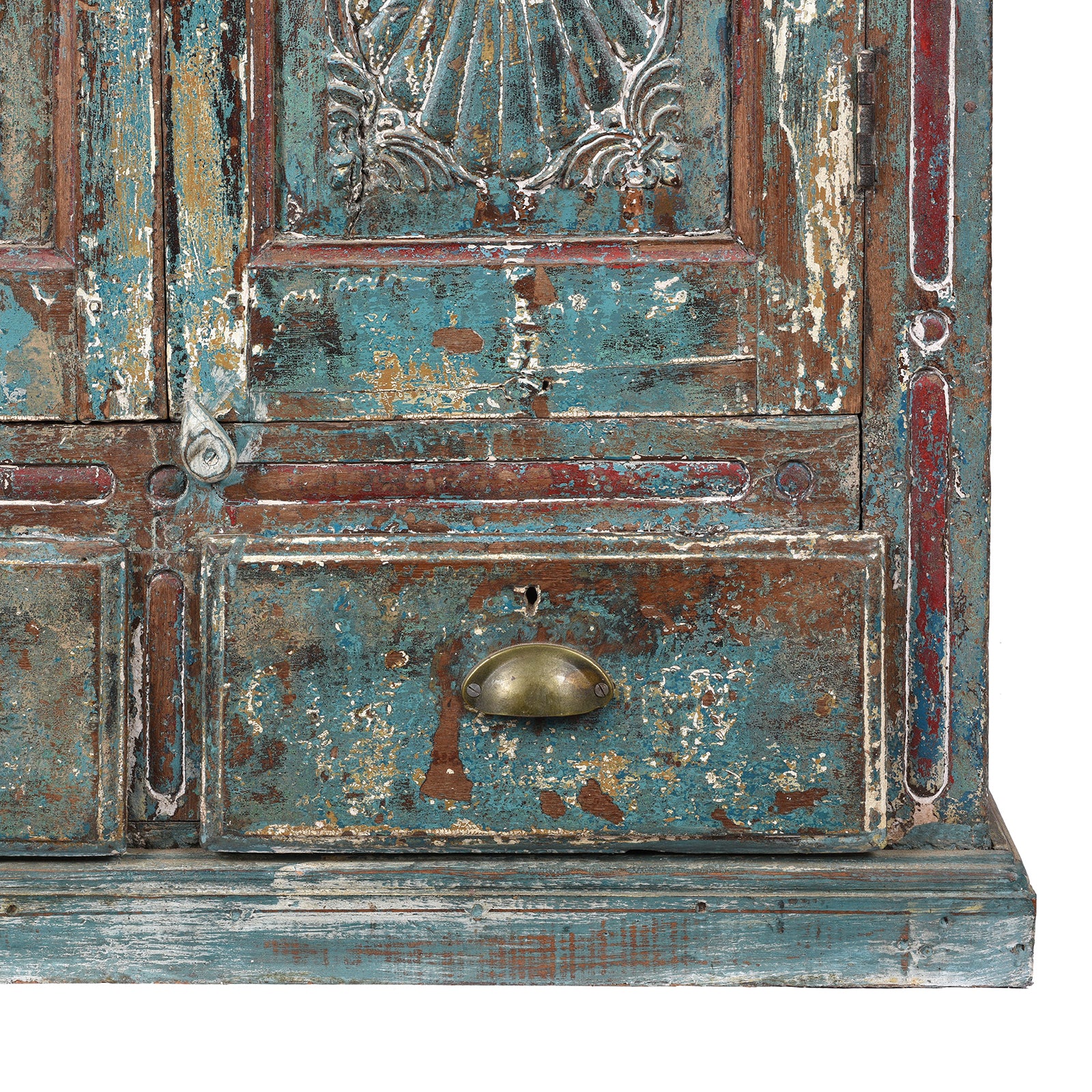 Painted Indian Almirah Cabinet With Sunburst Panels - 19th Century - Image 8