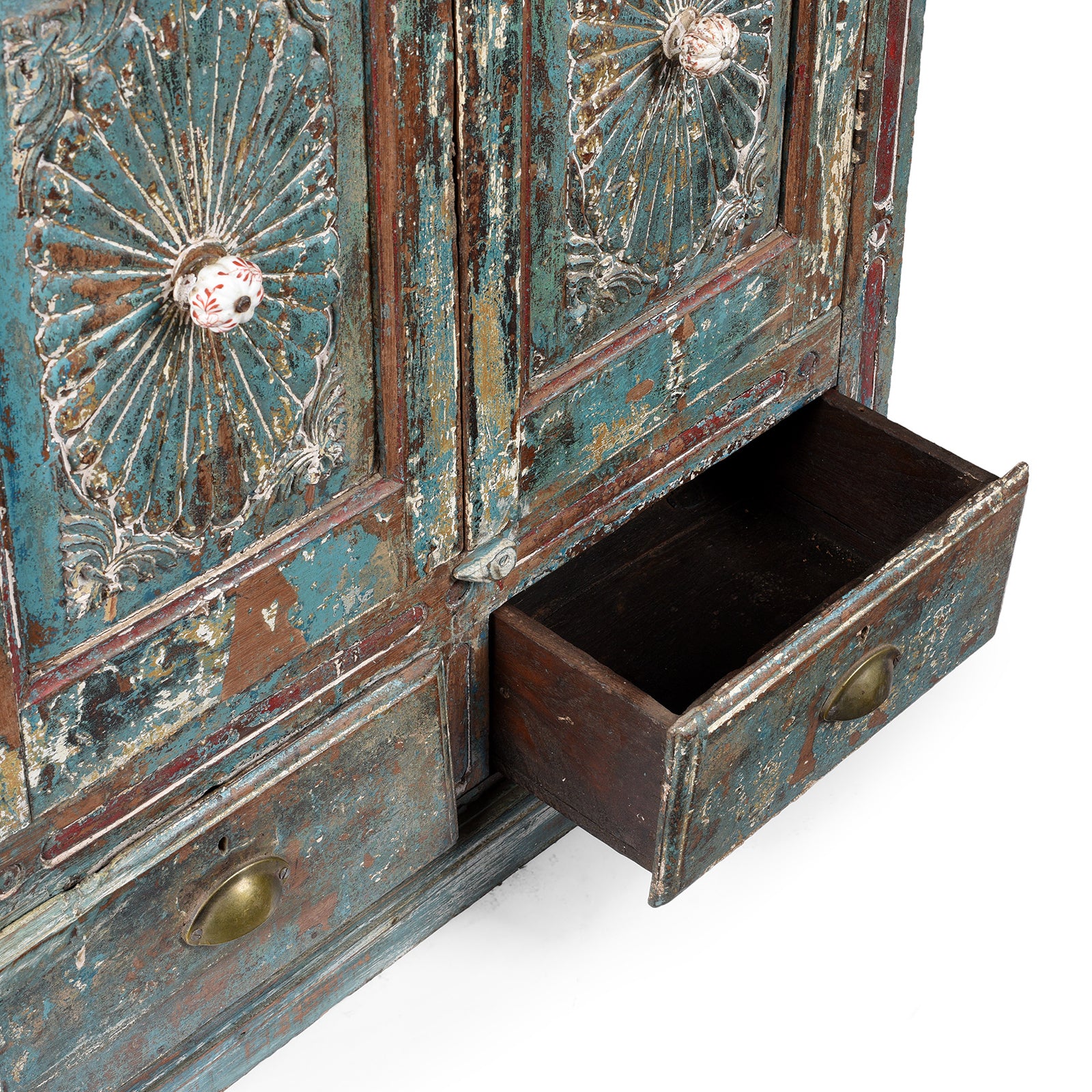 Painted Indian Almirah Cabinet With Sunburst Panels - 19th Century - Image 9