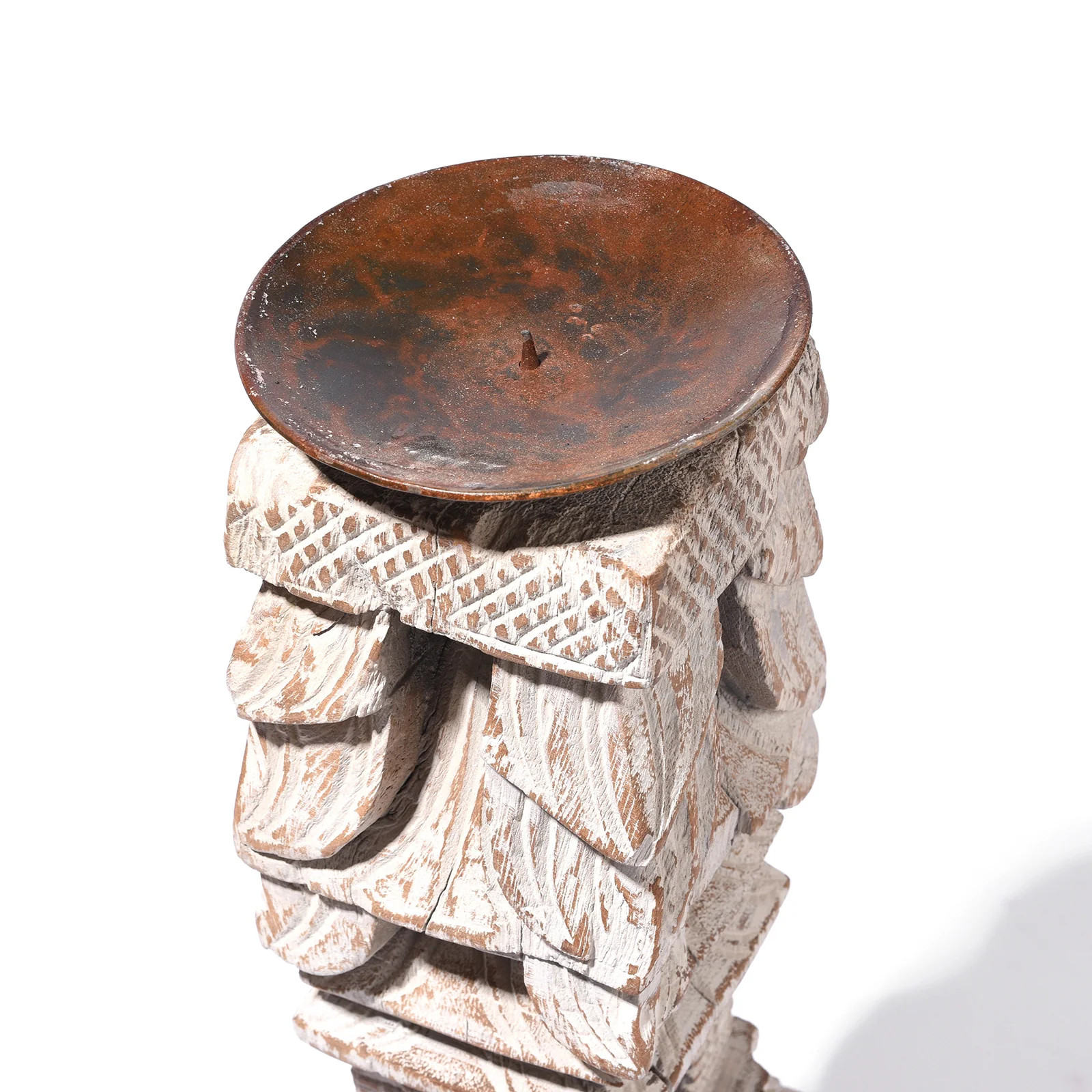 Carved Teak Candlestick - 19thC - Image 3