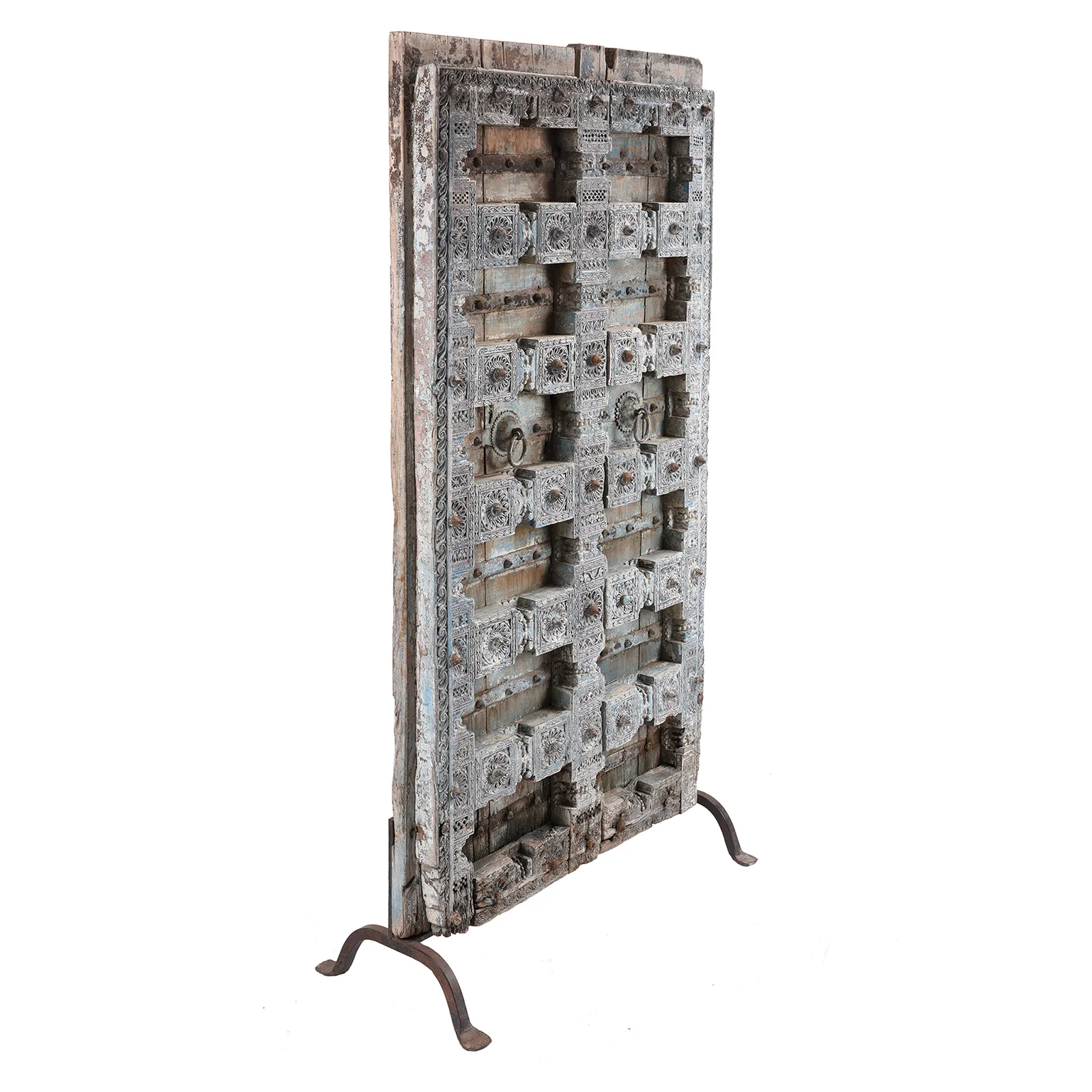 Blue Painted Teak Door From Kutch - 19th Century - Image 3