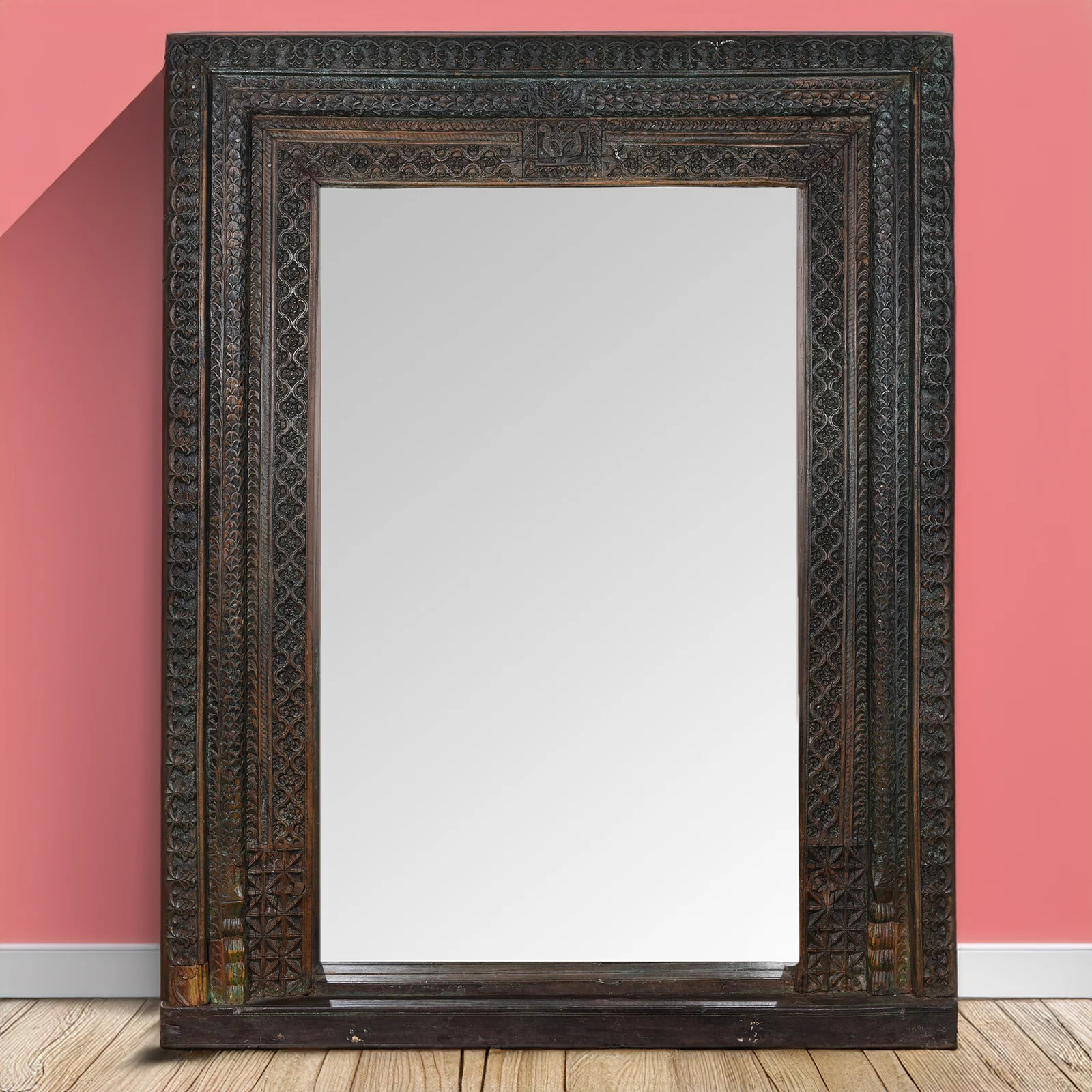 Carved Teak Door Mirror From Andhra Pradesh - 19th Century